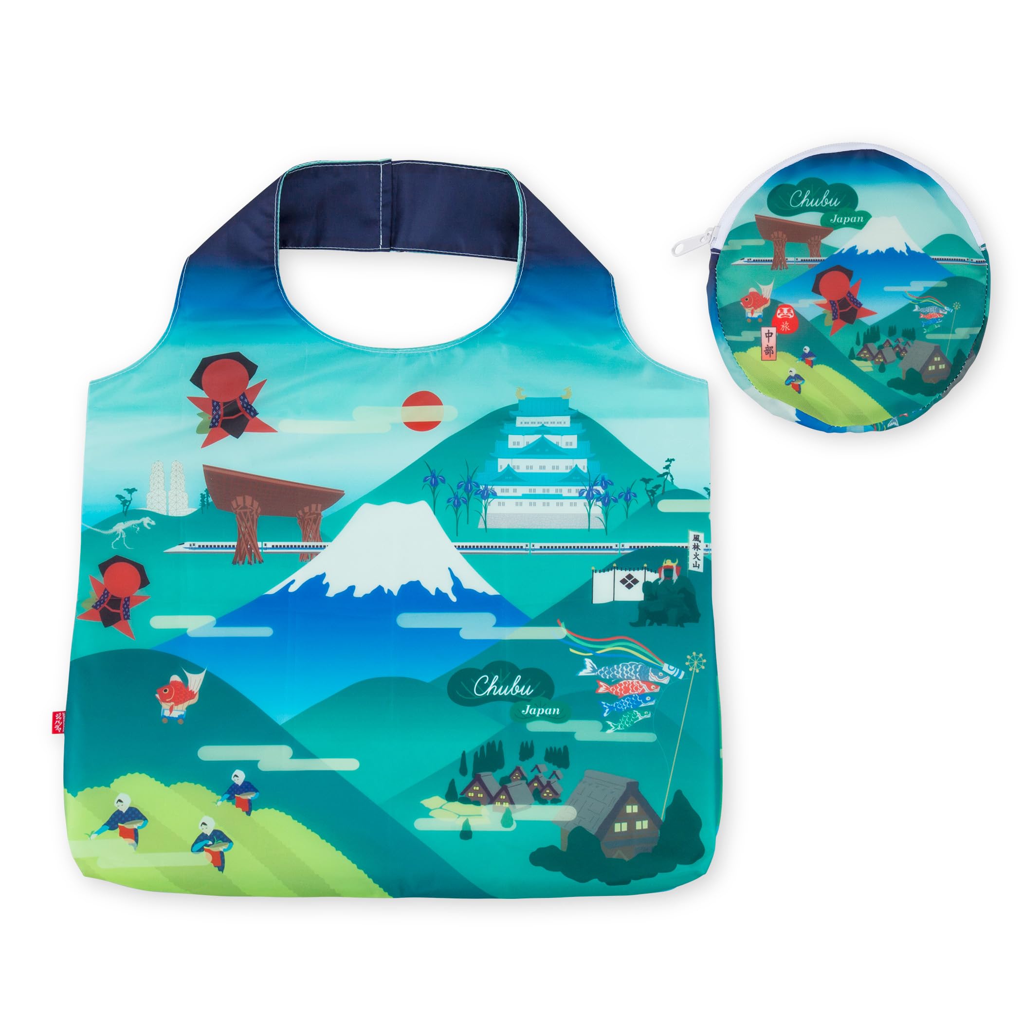 Japanese Reusable Bag (JAPONORAMA), Shopping Bag, Tote Bag, Large Capacity, Folding, Compact, with Storage Case, Colorful Bag, Chubu, One size