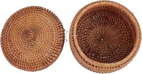 FOMIYES Cesta redonda pequeña de mimbre con tapa, cesta de frutas tejida, cuencos de ratán para pan, bandeja de mimbre, cestas de almacenamiento,