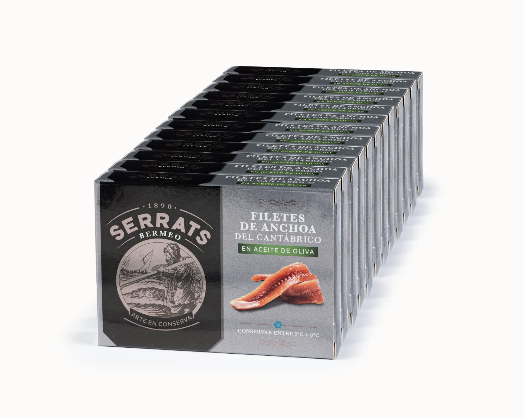 CONSERVAS SERRATS - Sardellen aus dem Kantabrischen Meer in Olivenöl - 12 Dosen x 85g (Gesamt: 1020g) - In Traditioneller Salzlake Gereift - Handgereinigt - Gourmet Premium