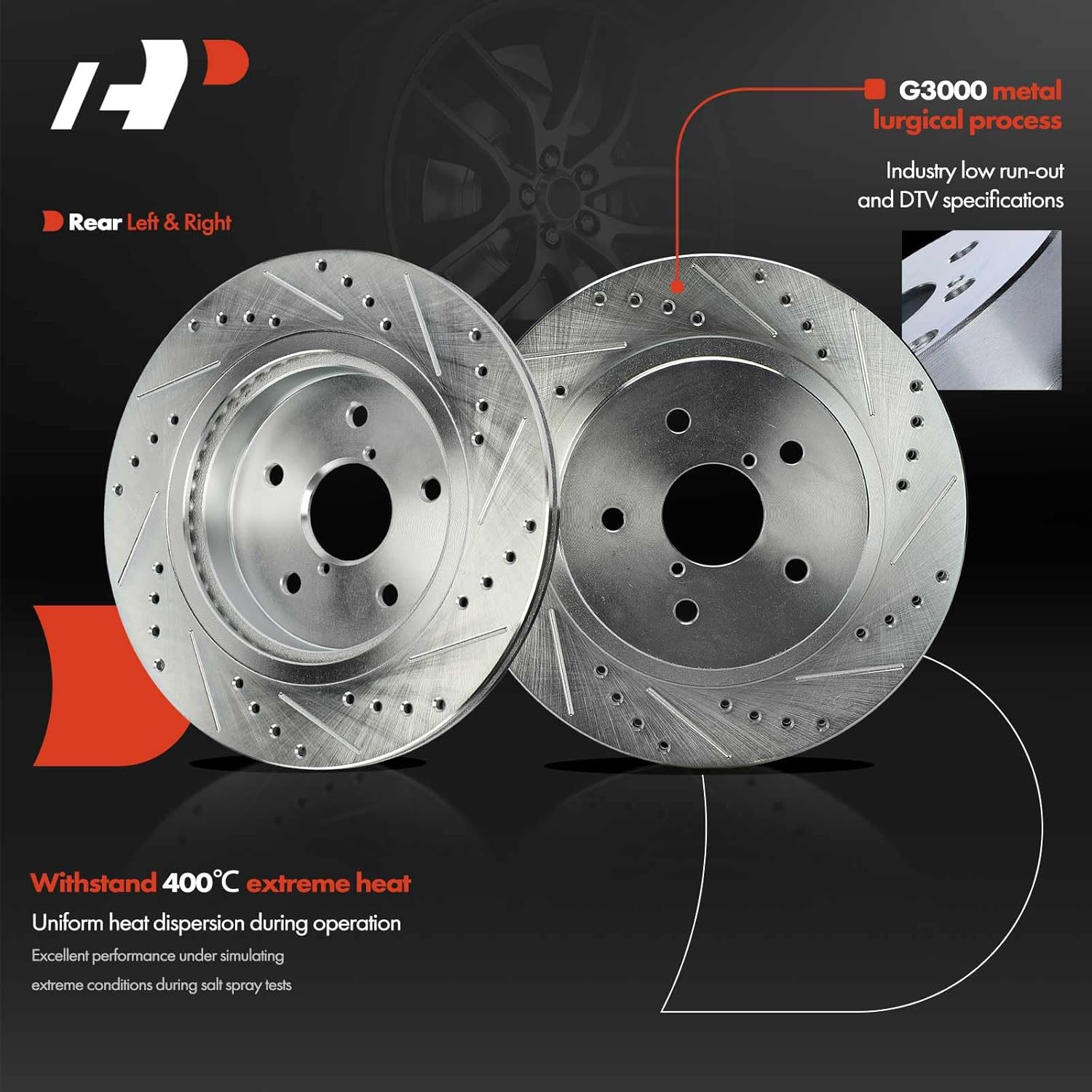 A-Premium Front and Rear Drilled and Slotted Disc Brake Rotors + Ceramic Pads Kit Compatible with Select Subaru Models - Outback/Legacy 2015-2019, WRX 2016-2021, 12-PC Set