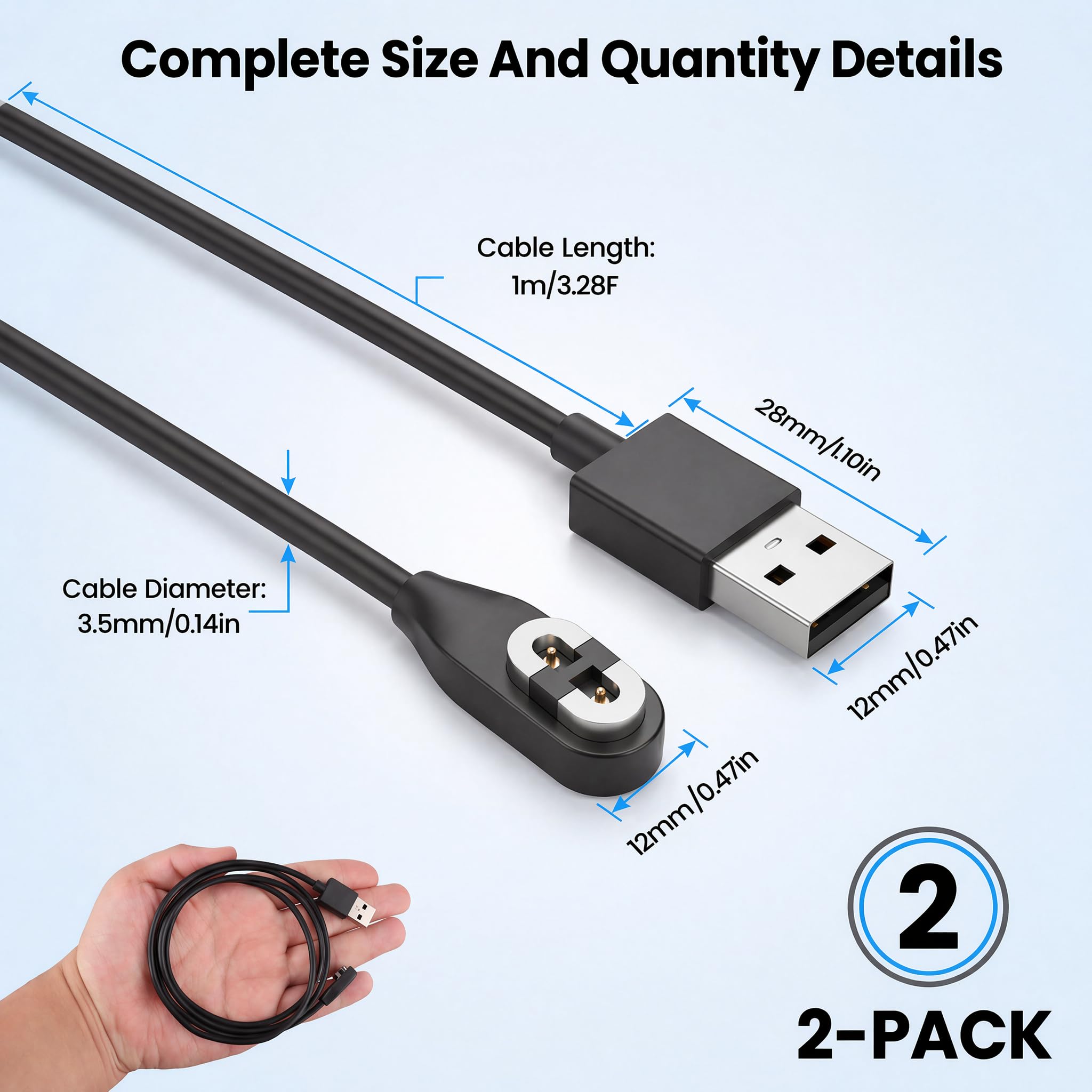 2 sztuki 1M kabel USB magnetyczny do ładowania, kompatybilny z Shokz, kabel zamienny z stabilnym połączeniem, kompatybilny z Shokz Aeropex As800 & Openrun/Openrun Pro/Openrun Mini/Opencomm przewodami