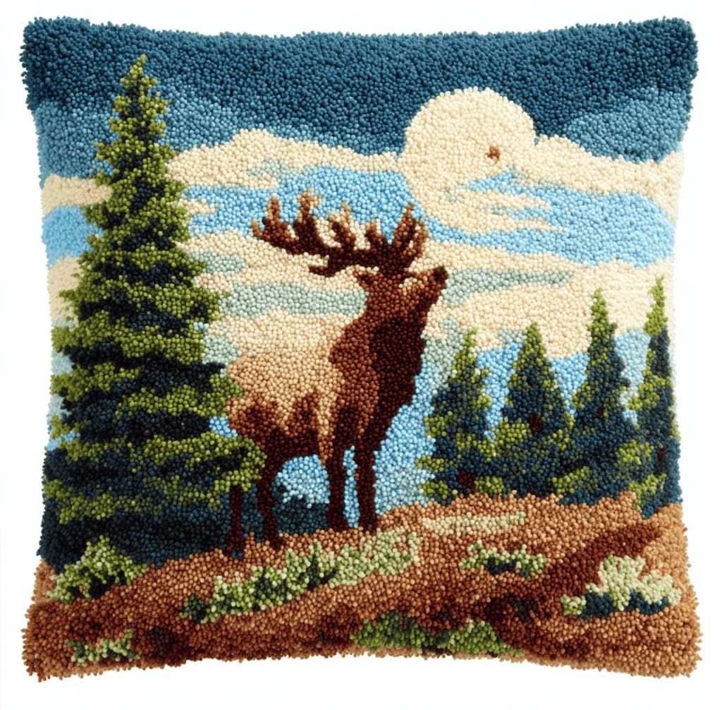 Kitquiver Latch Hook Cushion Kit,Elk DIY Throw Pillow Cover 43X43Cm