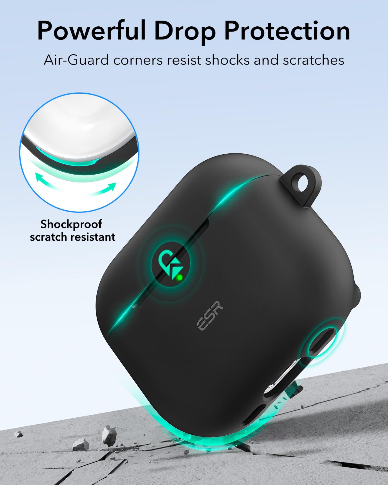 ESR Etui na słuchawki AirPods 4, kompatybilne z AirPods 4. generacji (2024) (USB-C), pokrywa magnetyczna, obsługuje bezprzewodowe ładowanie, etui ochronne z karabińczykiem, seria Cloud, czarne