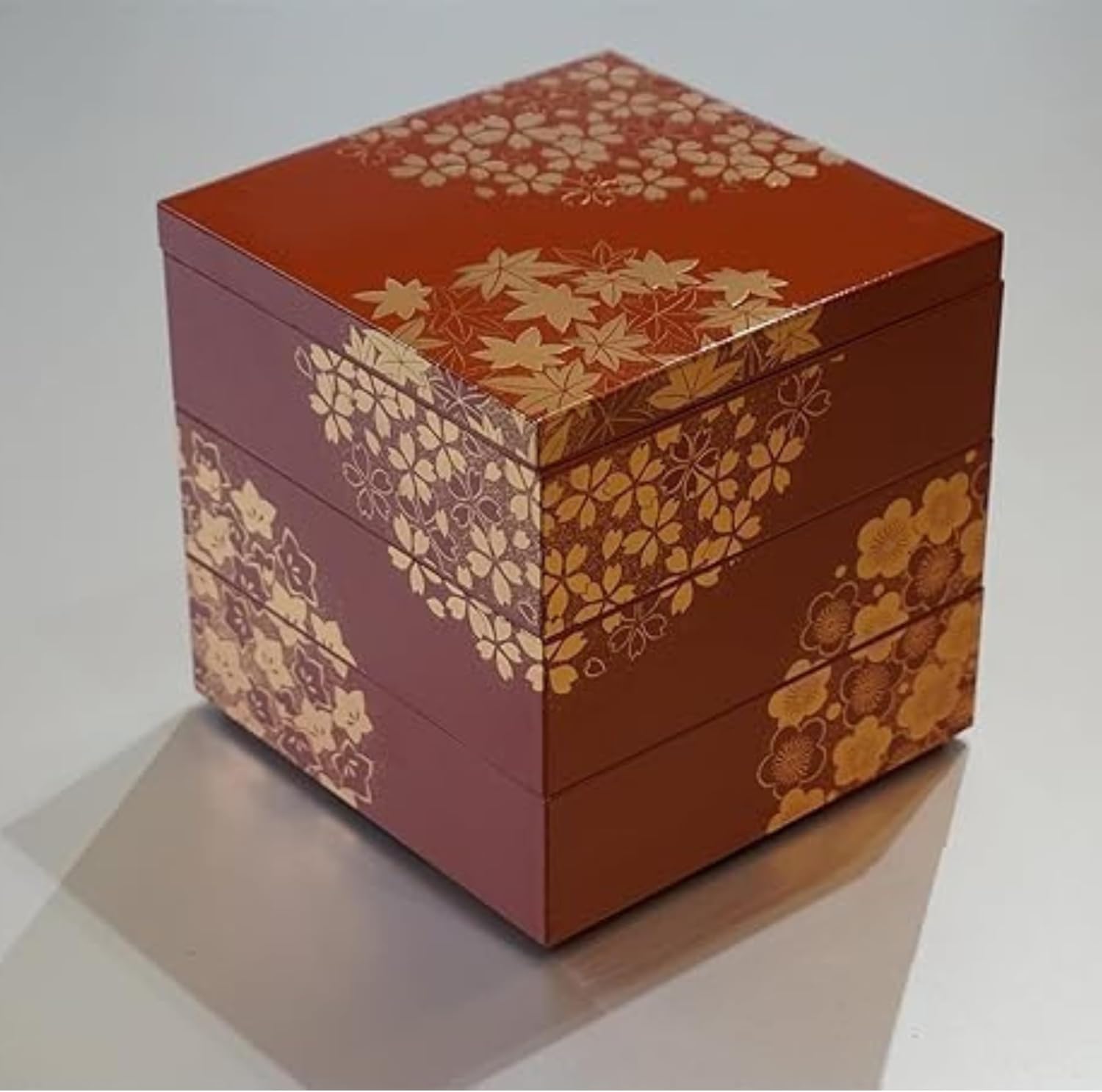 Japanese Jubako Box, 3 Tiers Stacking Box with Lid, Dishwasher Safe, Yamanaka Lacquerware, Hand-painted by Craftsmen