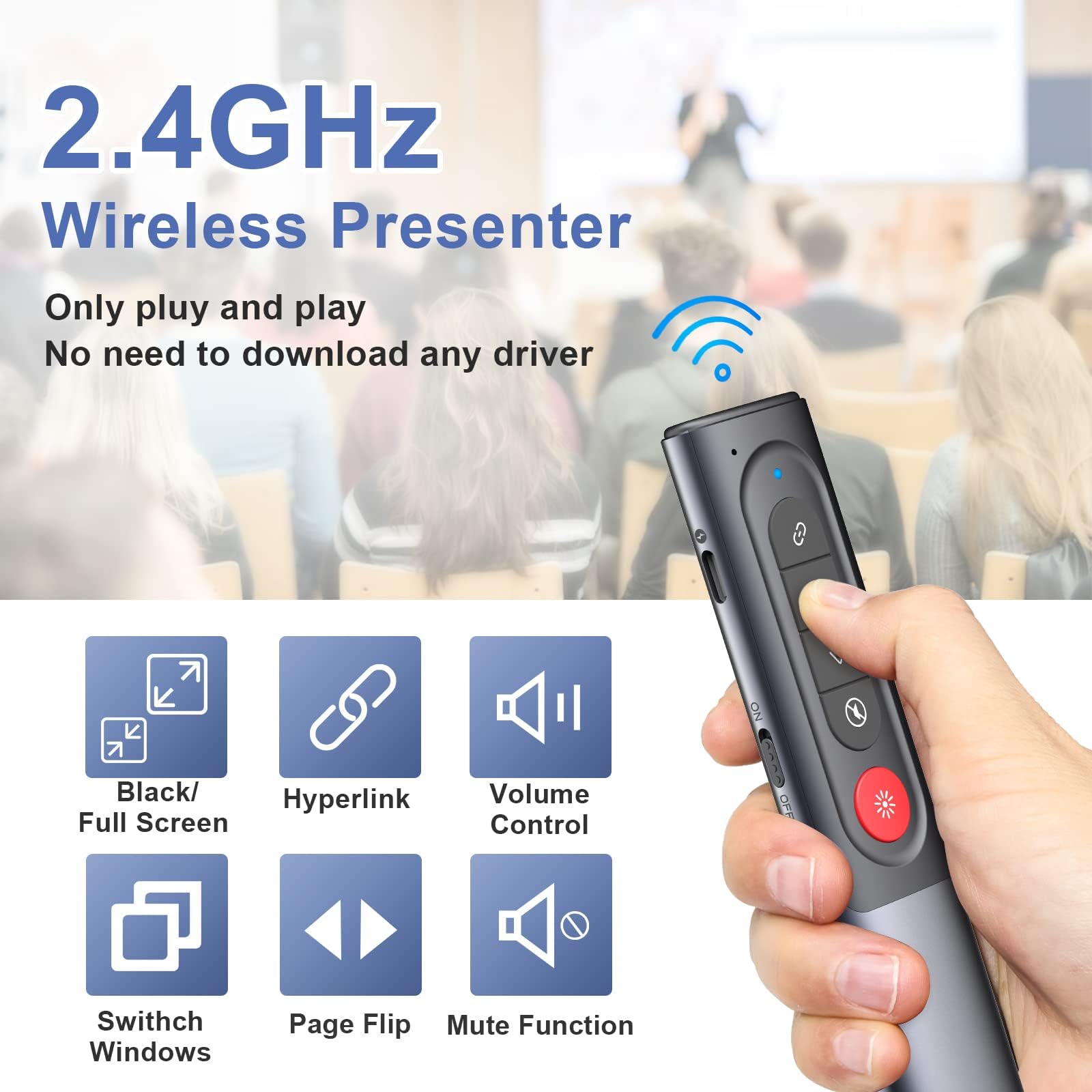 MOXYOY Presentation Clicker, Wireless Slide Remote, Rechargeable with Volume Control for PPT/Keynote - Image 3