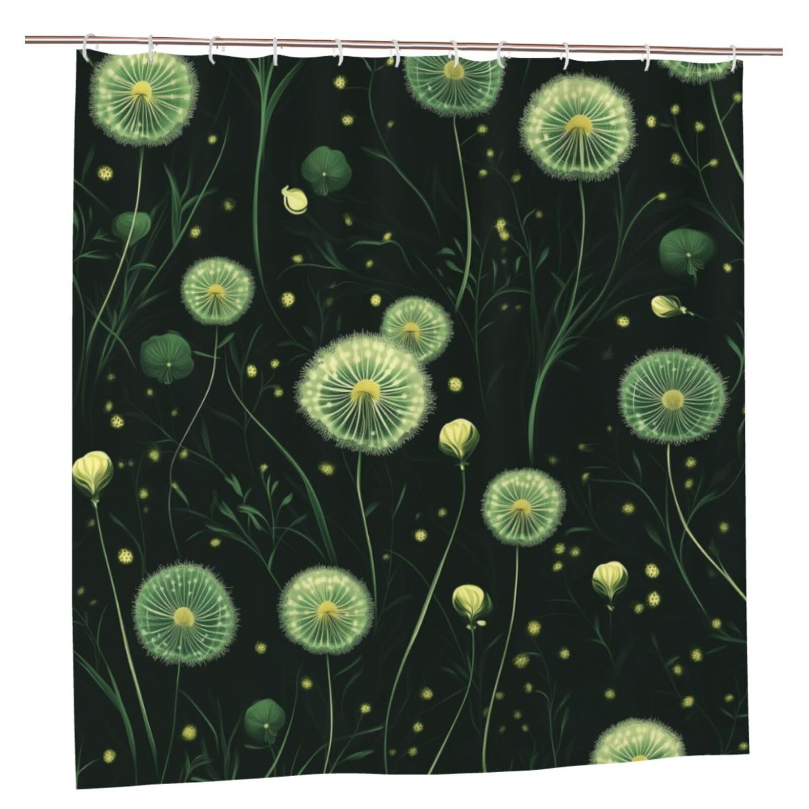 Rideau de douche imperméable anti-éclaboussures Mexpekil pissenlit vert lavable 183 x 183