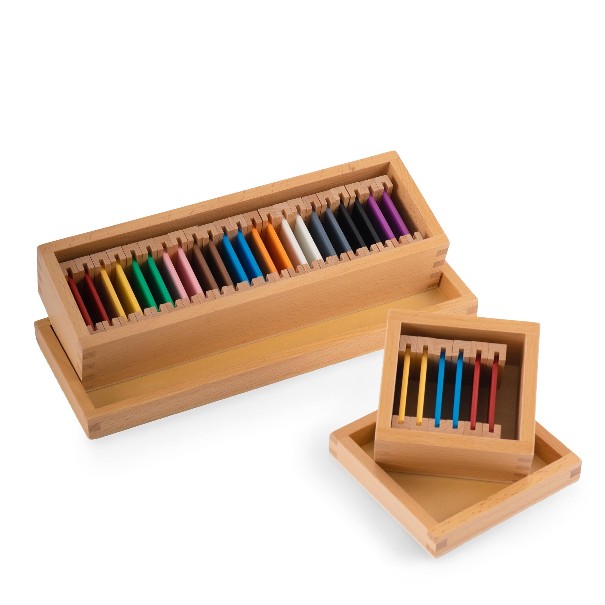 Premium Montessori zestaw materiałów sensorycznych 1 z różową wieżą i brązowymi schodami – 14 zabawek sensorycznych z drewna bukowego dla dzieci w wieku 3-6 lat, do przedszkola i szkoły
