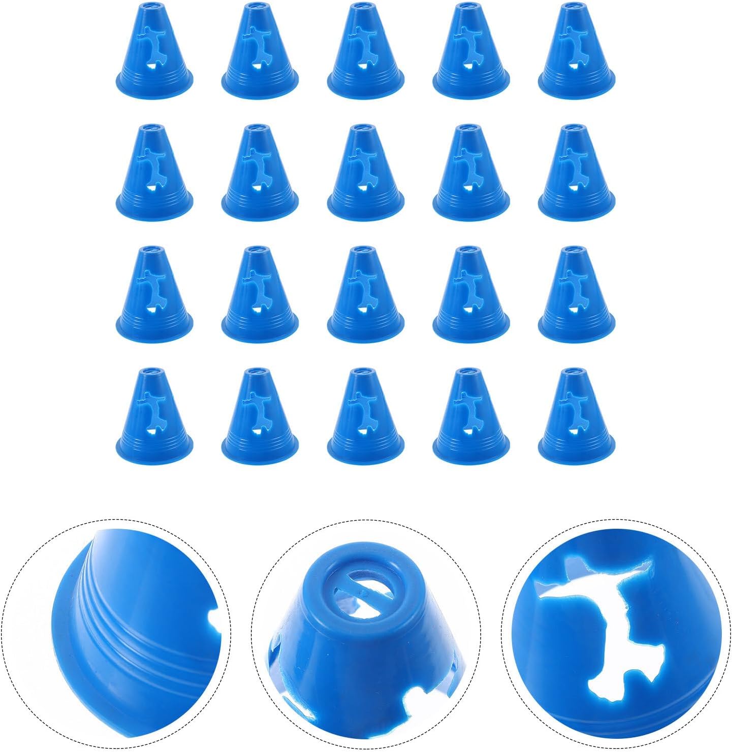 20pcs Small 8cm Blue Plastic Cones for Roller Skating Training, Football Agility Markers, Sports Field Obstacle Pylons for Indoor and Outdoor Practice