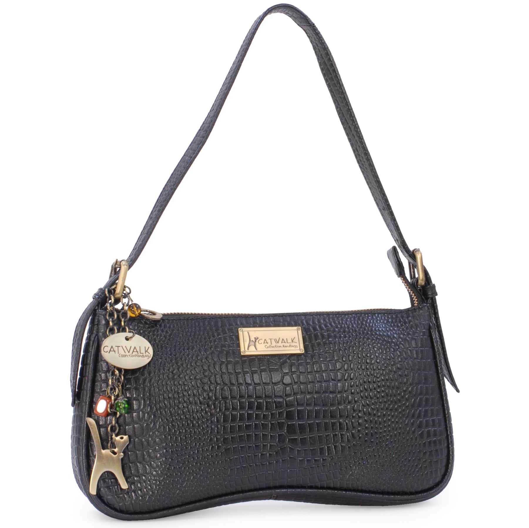Catwalk Collection Handbags - Bolso de Hombro Pequeño - Bolso de Mano para Mujer - Bolsito para Fiesta - Piel Efecto Cocodrilo - Celine