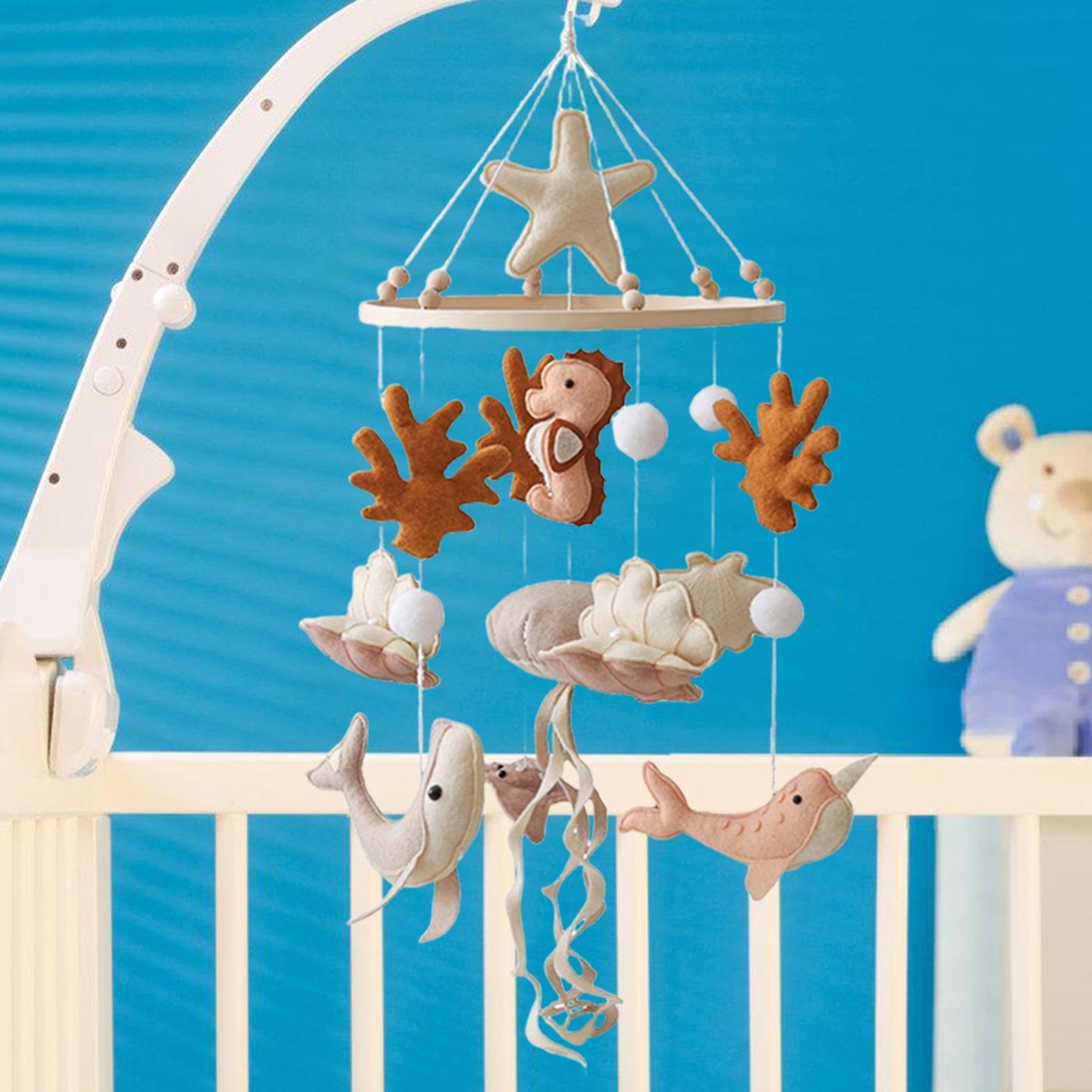 Mobile de Berceau Thème Animaux Marins, Vie Océanique, Accessoire Apaisant Bébé