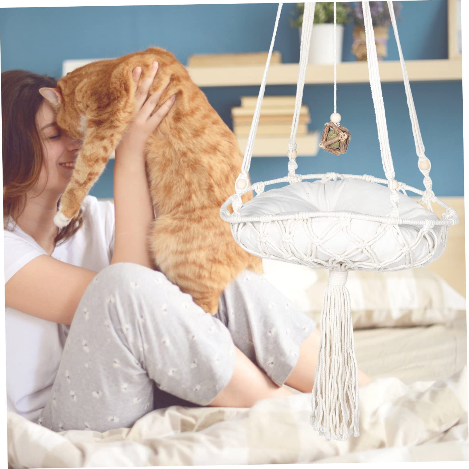 Sosoport Amaca Gatto in Corda di Cotone Stile Boho Set per Sospensione per Letto per Gatti Domestici