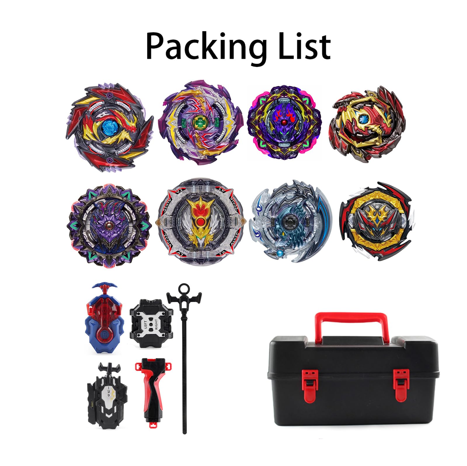 8pcs Peonzas Turbo Punta Giratoria Juego de Regalo 4D con Giroscopio y Lanzador，Black