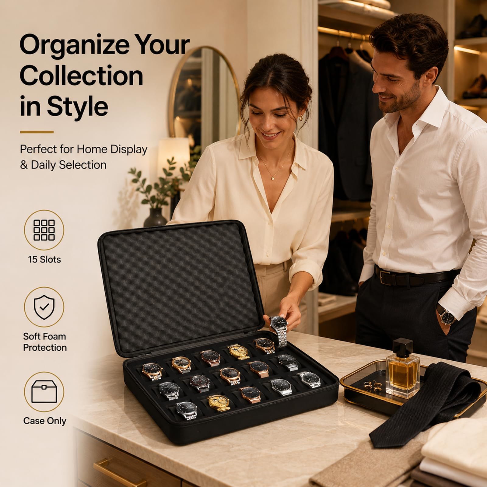 Comecase 15 Slot Watch Travel Case for Men Women, Portable Watch Organizer view 8
