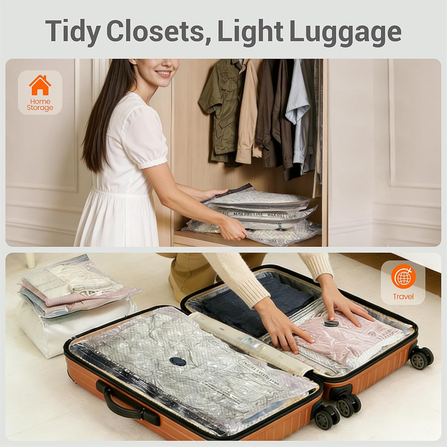 Travel Vacuum Storage Bags with Electric Wireless Pump, Travel Compression Bags for Luggage, Space Saver for Backpack & Suitcase, 15 Pack Combo