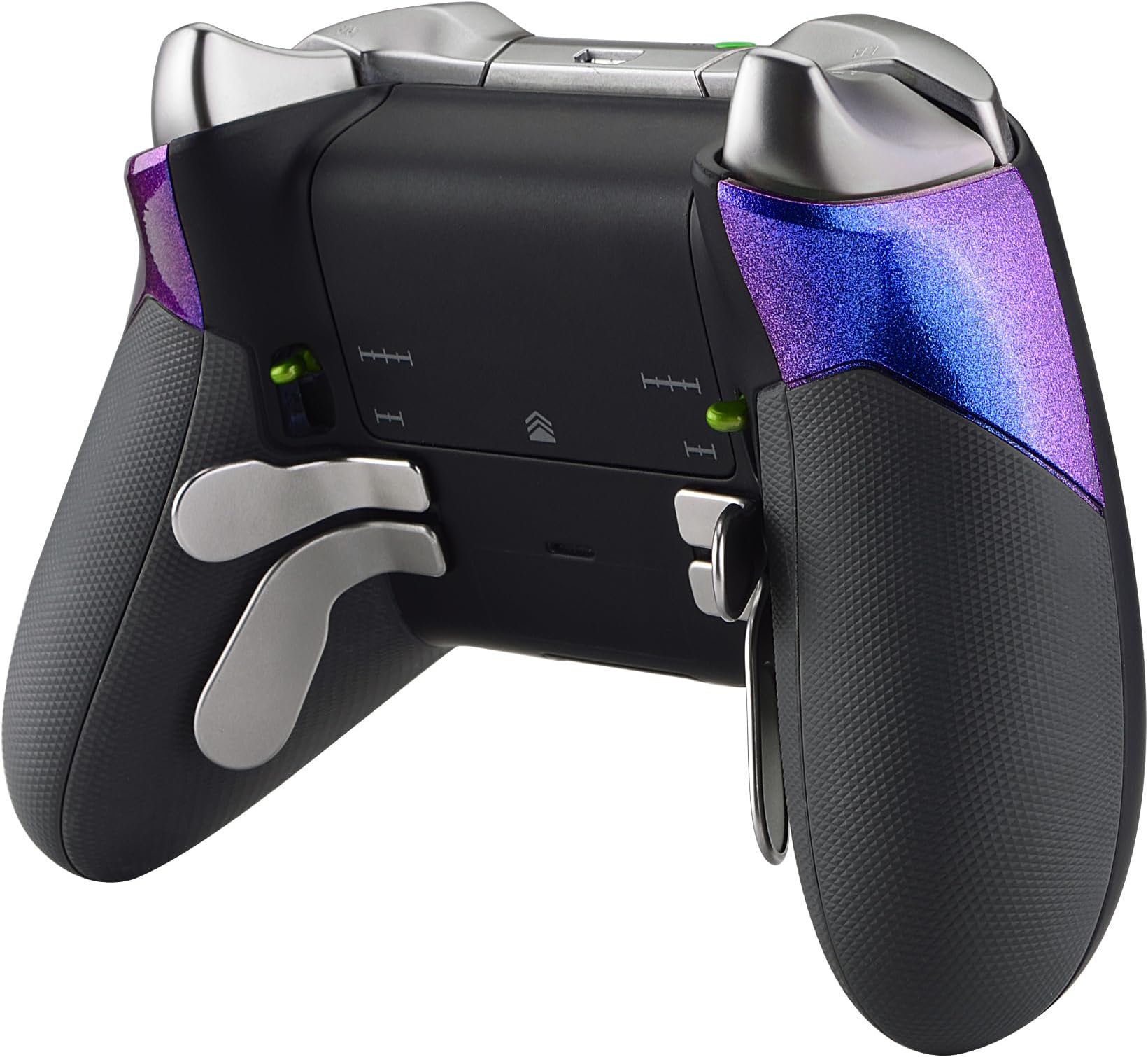 Chameleon Purple Blue Rubberized Right Left Side Rails, Replacement Rear Handle Grips, Back Panels Faceplates Kits for Xbox One Elite Controller (Model 1698)