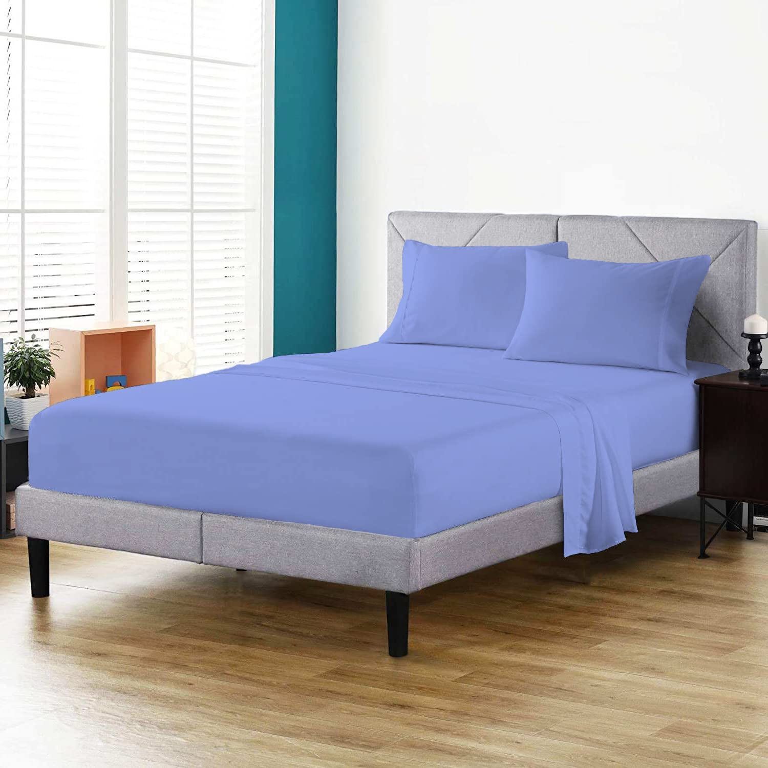 100% Egyptian Cotton Fitted Sheet 200 Thread Count Hotel Quality Soft & Crisp Cotton Caravan Campervan Bed Fitted Sheet (Blue, King)
