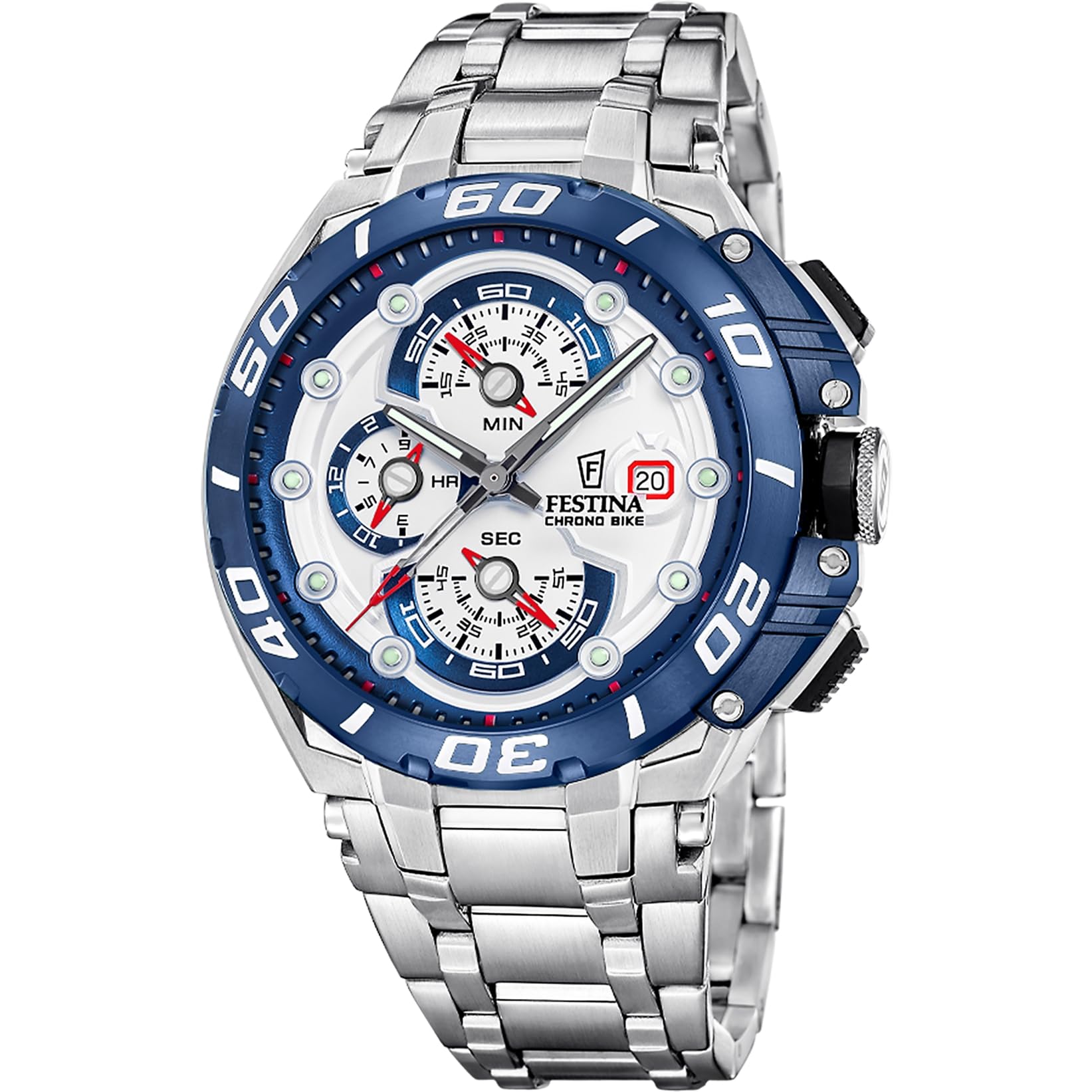 FESTINA Montre Homme Analogique Bracelet Acier Argenté Chrono Bike F20754/1