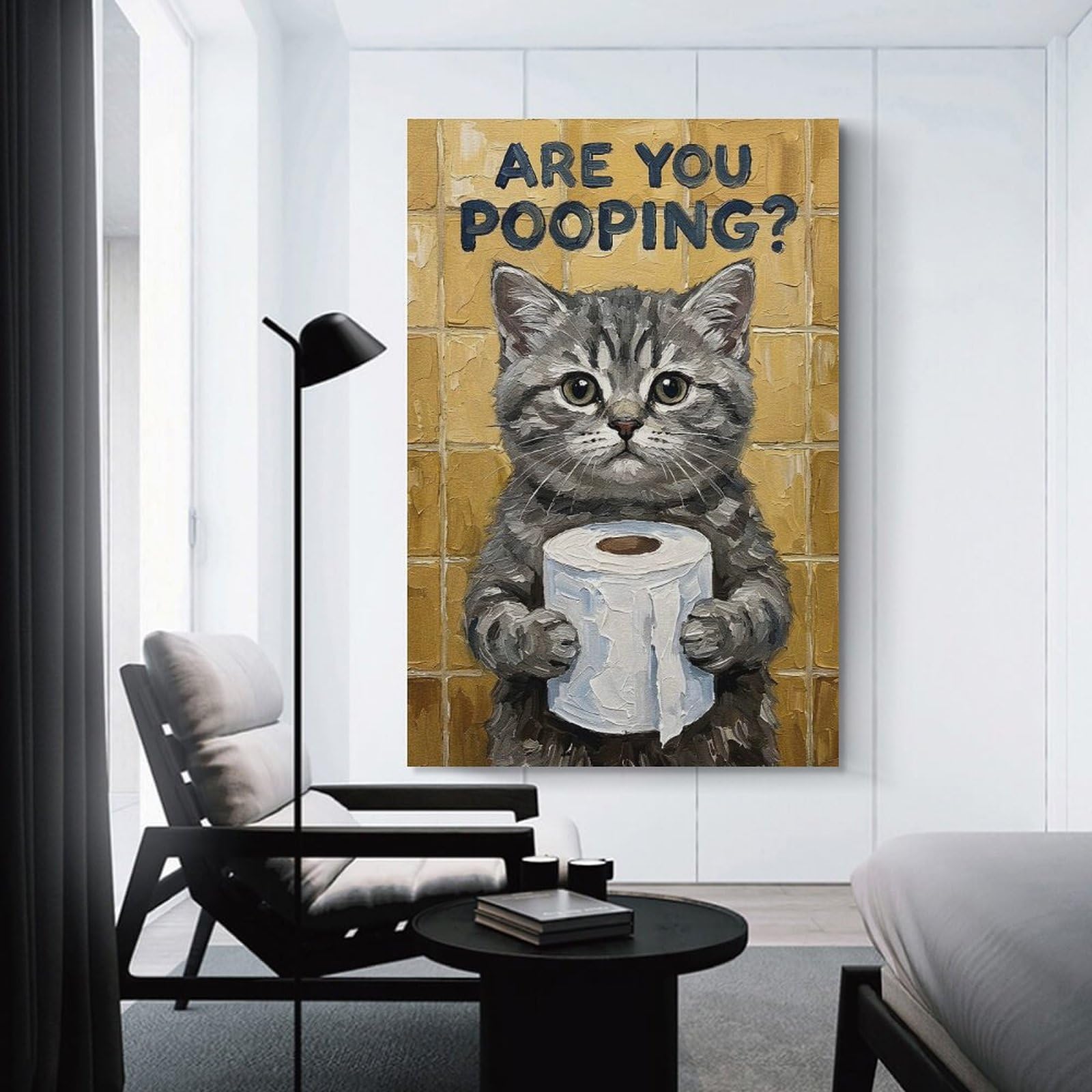 Junmoney Unframe-Style-20 Hanging Wall Art Are You Pooping Cat With Toilet Paper, 12X18inch(30X45cm), For Gallery Wall Layouts In Home Or Office, An Easy Match For Collected Prints