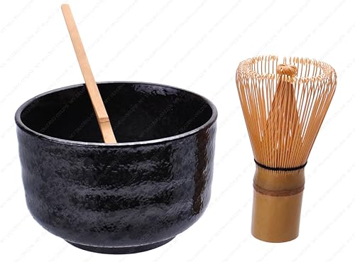 Miniatura 10 de Juego de cuencos de cerámica para ceremonia de té matcha japonés con batidor y cuchara de bambú, biegeverde, 5 pulgadas (diámetro) x 2-34 pulgadas