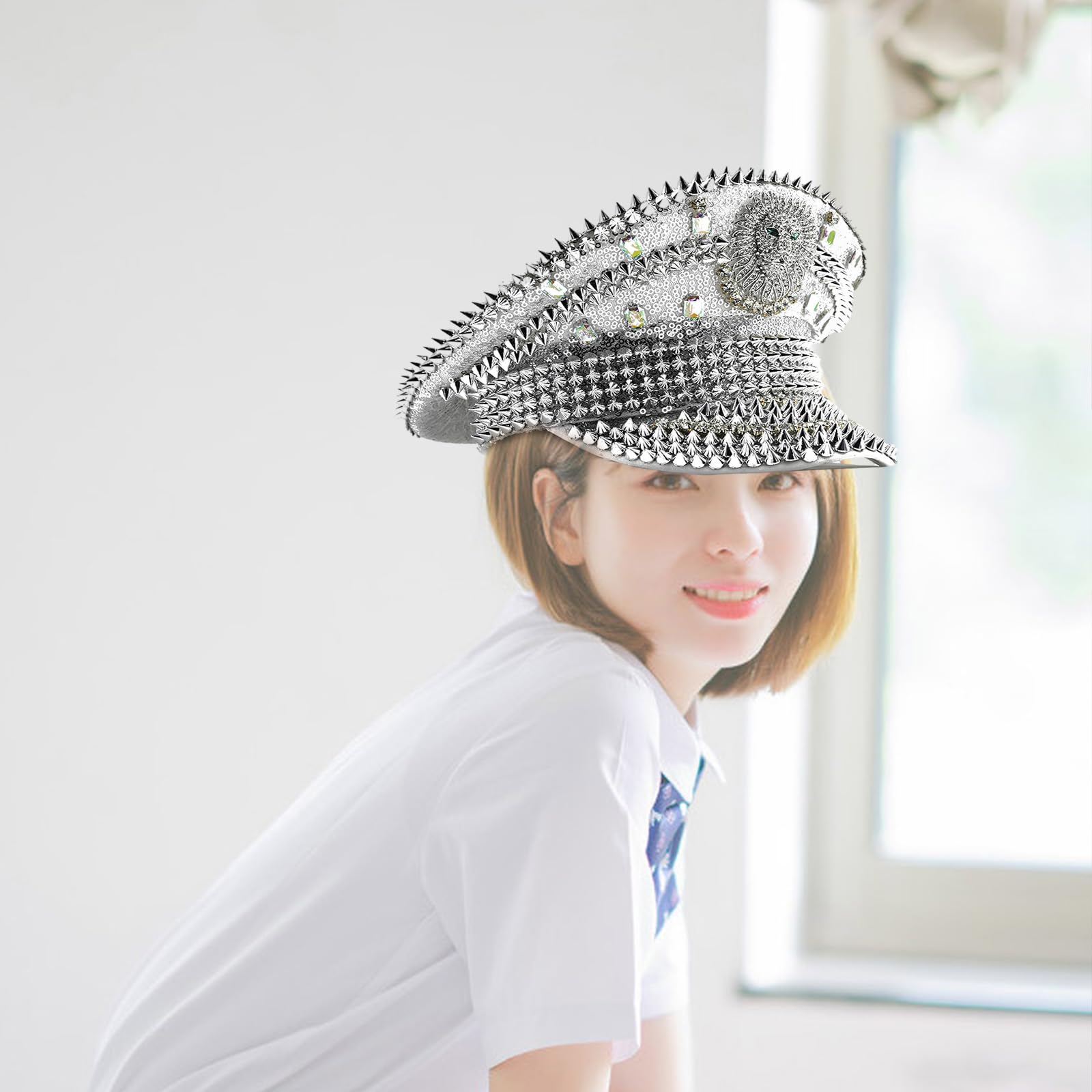 Lions - Cappello unisex con strass e paillettes, regolabile, alla moda, unisex, per gli appassionati di moda