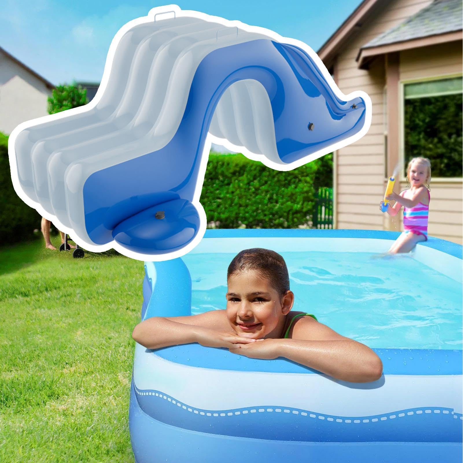 Wasserrutsche Aufblasbar für Kinder, Blow Up Pool Rutsche, PVC, Belastbar bis 50kg, Anti-Rutsch Oberfläche, Einfacher Aufbau, für Pool, Garten, Terrasse, Outdoor Wasser Spielzeug (175x105x75cm)