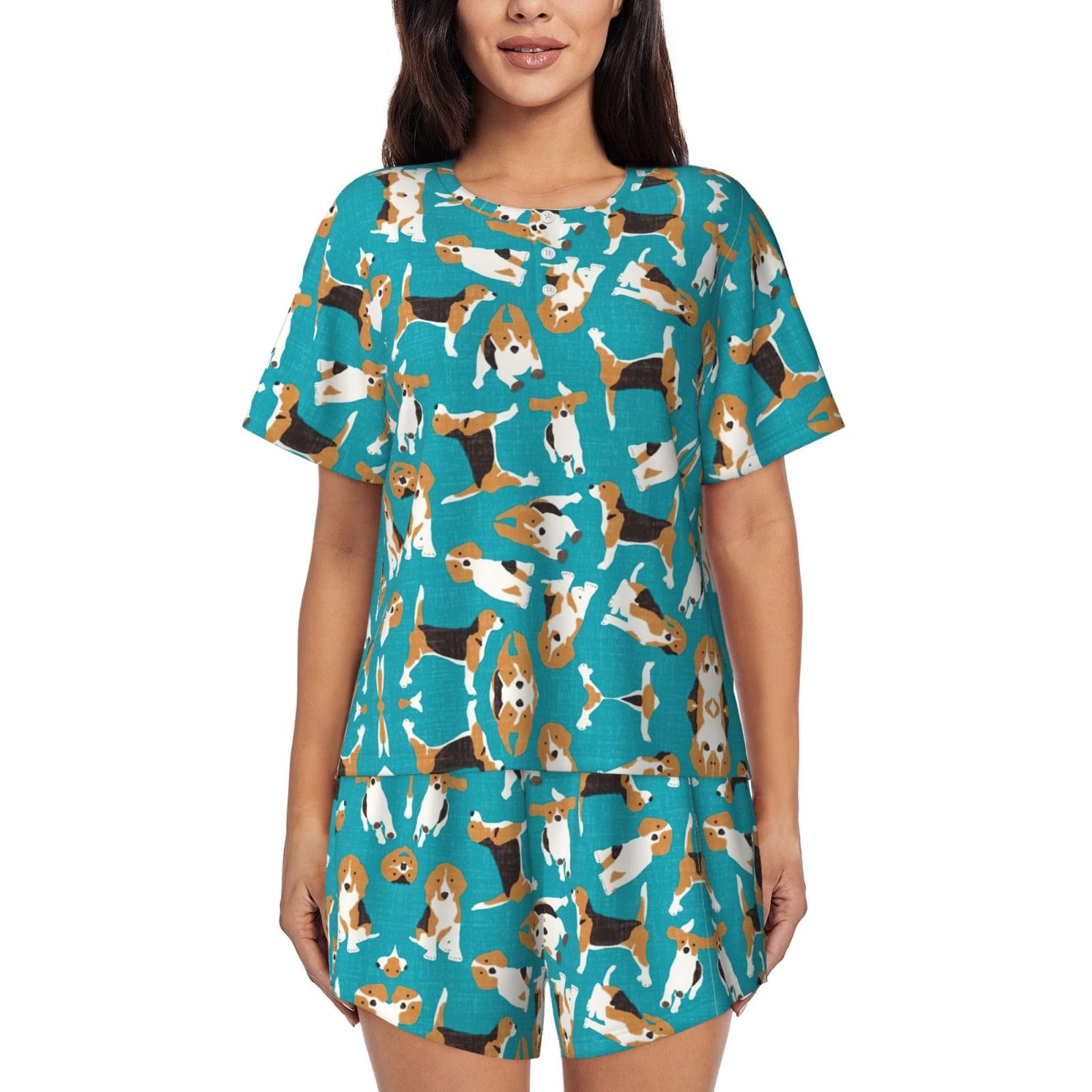 Pijama de 2 piezas para mujer con pantalones cómodos estampados 8