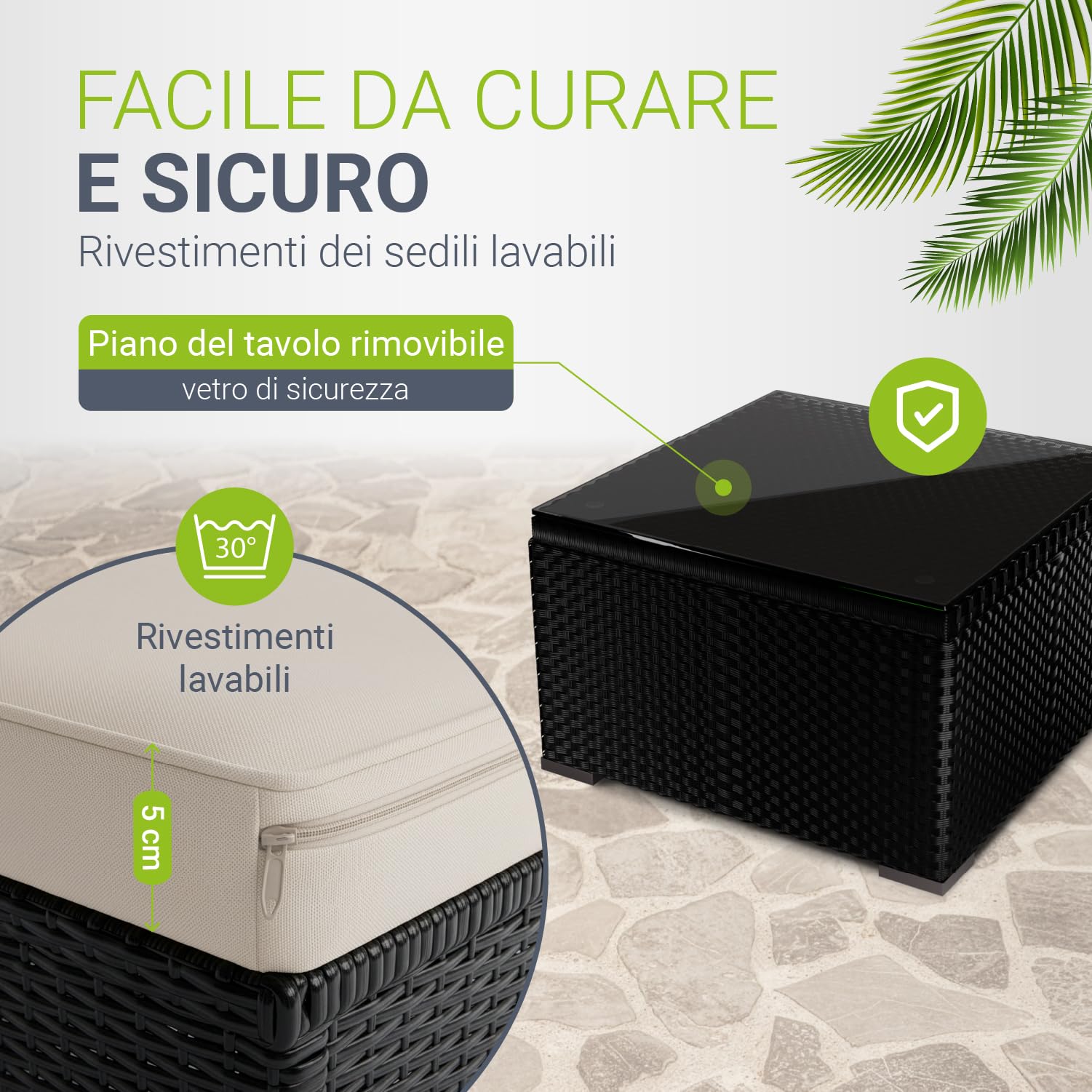 Juskys Lounge in polyrattan Punta Cana M resistente alle intemperie con divano 3 posti, sgabello, tavolo e cuscini per 3-4 persone - lounge da giardino Set di mobili da giardino nero/crema