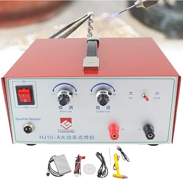 Jewelry Spot Welder, Portable Laser Welder Machine Pulse Arc Welder Handheld Jewelry Laser Welding Machine Spot Welder, with Foot Pedal Tools, Necklace Gold Silver 30/50/80A Red 80A