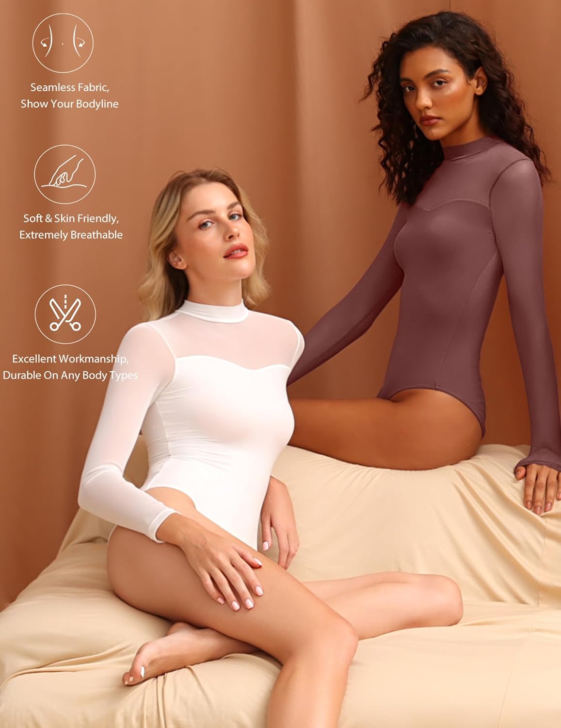 Avidlove Women Bodysuit Long Sleeve Mesh Bodysuit Double Lined Leotards Mock Neck Going Out Top - Image 2