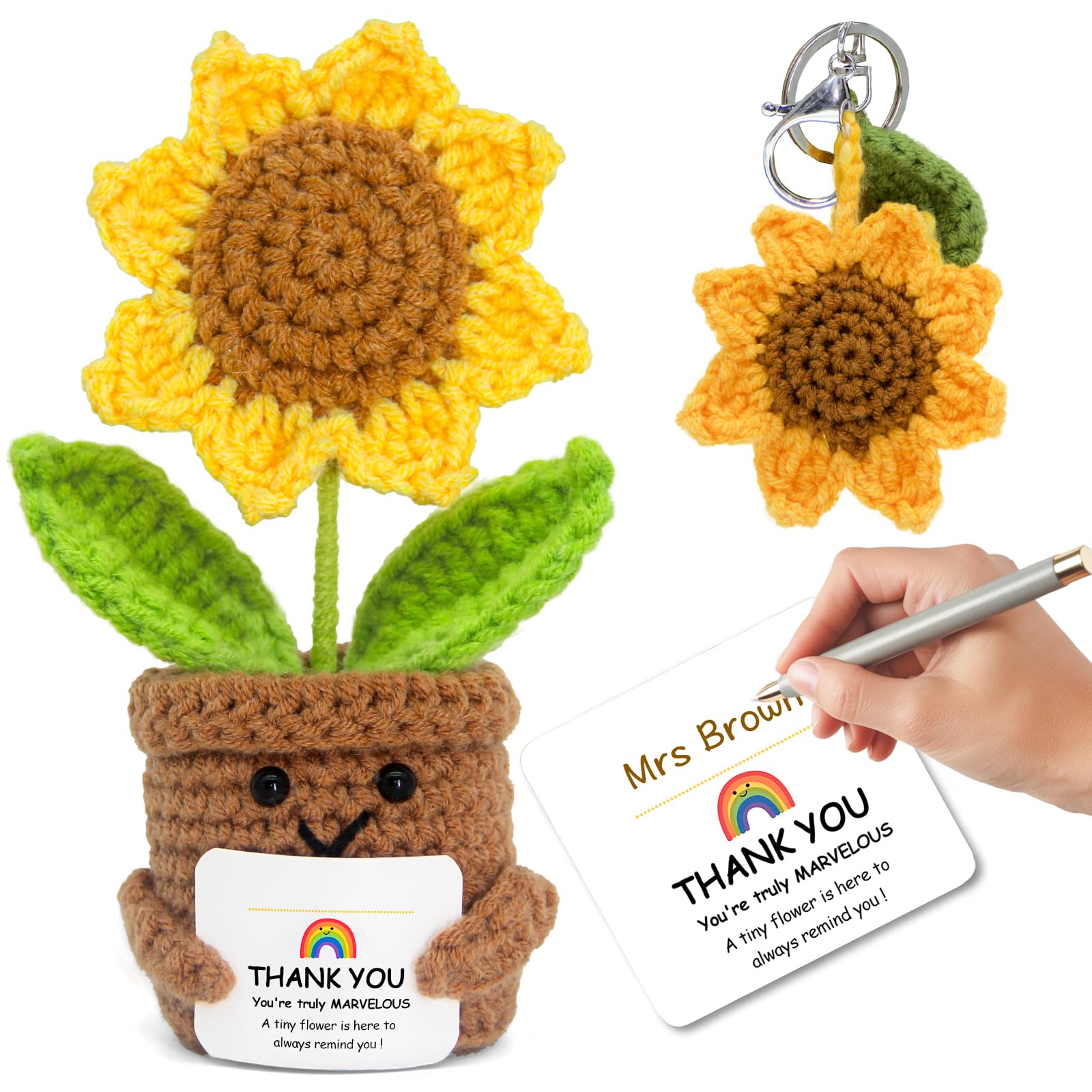Mini Sunflowers Positive Crochet, Ideal Thank You Gifts for Women Coworkers Personalized Thank You Gift Crochet Sunflower Teachers Custom Gift for Man Women Cheer Up Desk Office Sunflowers Decor