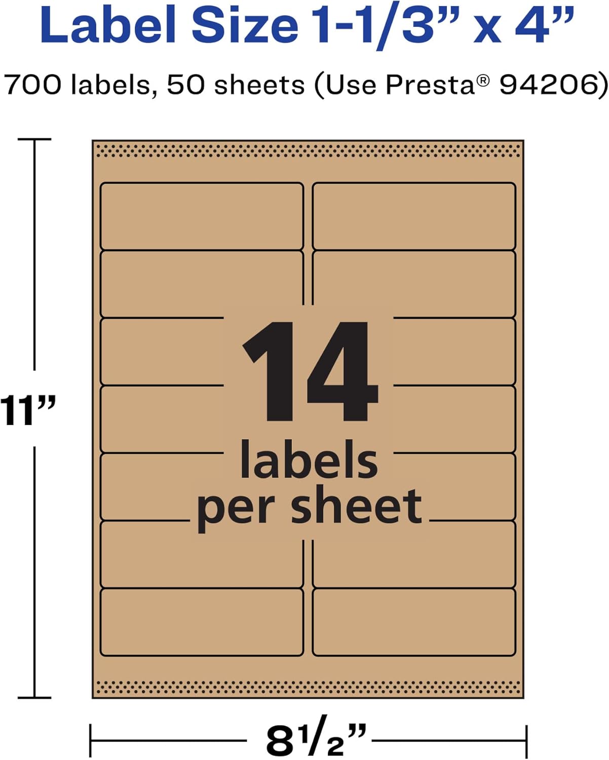 Avery Kraft Brown Rectangle Labels, Sure Feed Technology, 1-1/3" x 4", 700 Kraft Brown Labels, Laser/Inkjet Printable