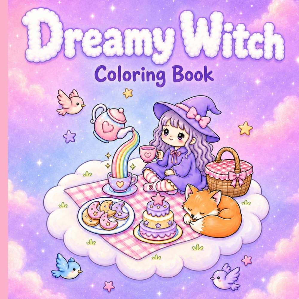Dreamy Witch - Coloring Book: 40 Cute and Cozy Coloring Pages for Teens and Adults | Relaxing Kawaii Witchy Illustrations with Cottagecore Aesthetic, ... Vibes (The Magical Worlds of Maple Ashwood)