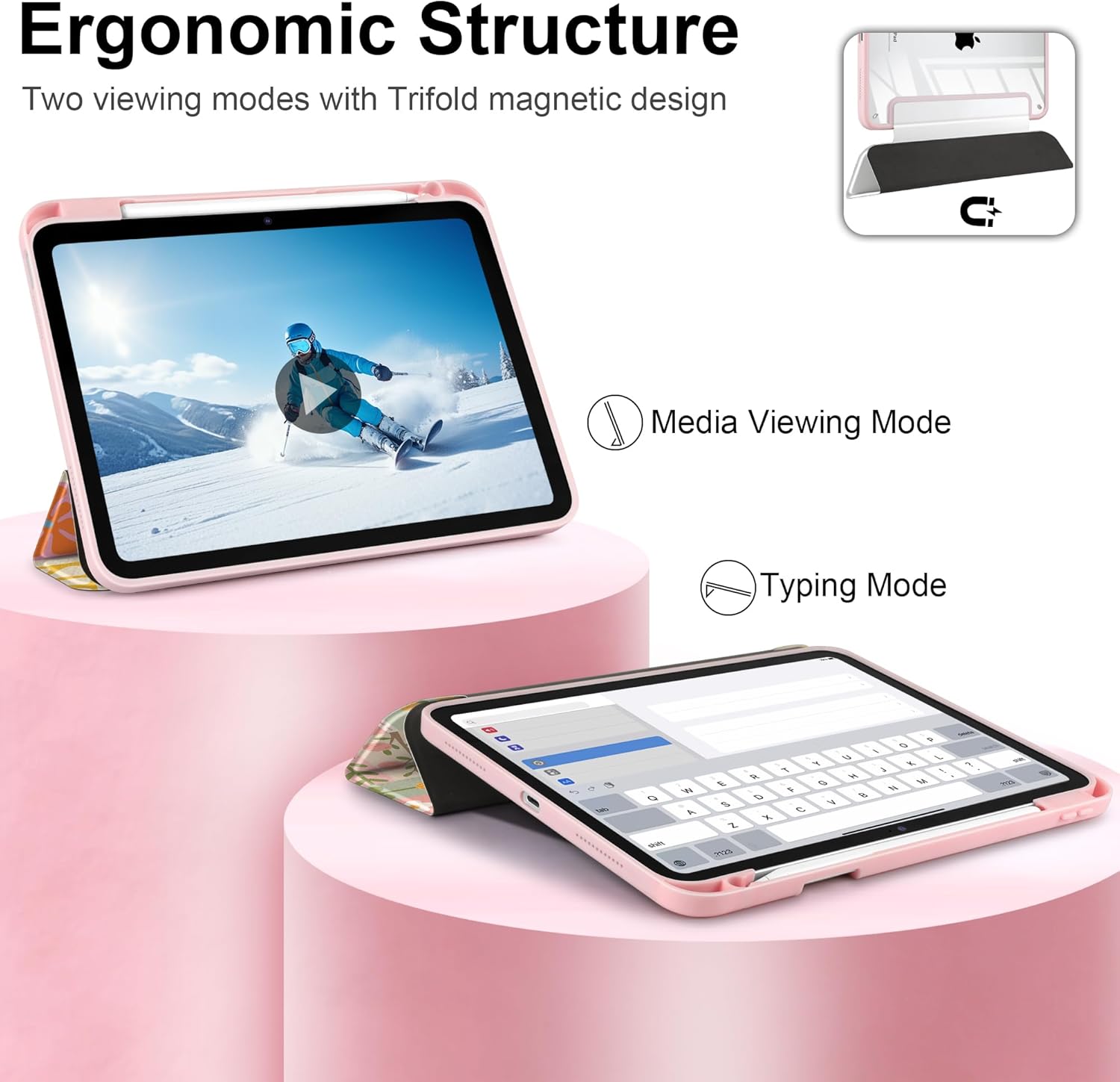 Case for iPad (A16) 11th Generation 11 inch 2025 /iPad 10th Gen 10.9 2022- Cute Patterns with Clear Back Shell Protection Magnetic Wake Sleep Trifold Stand & Pencil Holder, Flower Patchwork