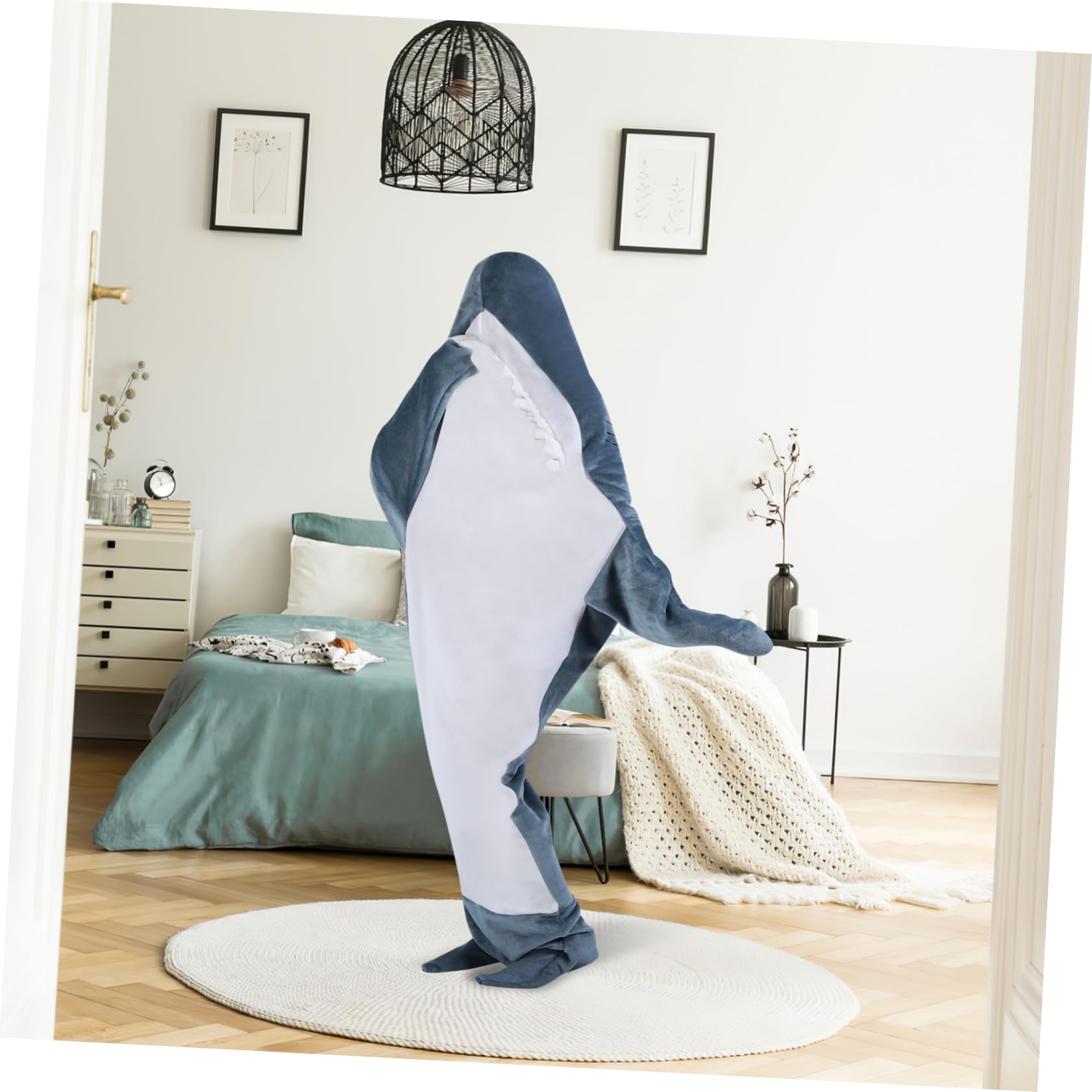 GRIRIW Shark Blanket Hoodie Wearable Blanket Cozy Shark with Detachable Head Stylish Hooded Design for Adults and Versatile Use for All Seasons