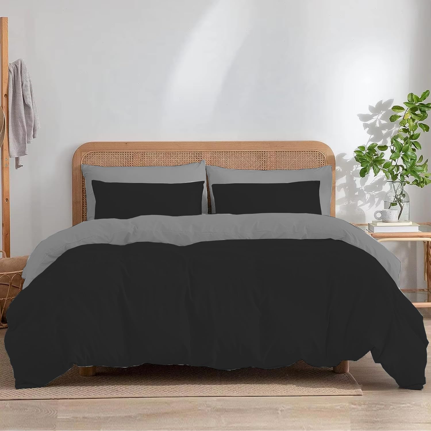 Ev Dekor Grey / Black Single Duvet Cover– Reversible Microfiber Pillowcase Grey/Black