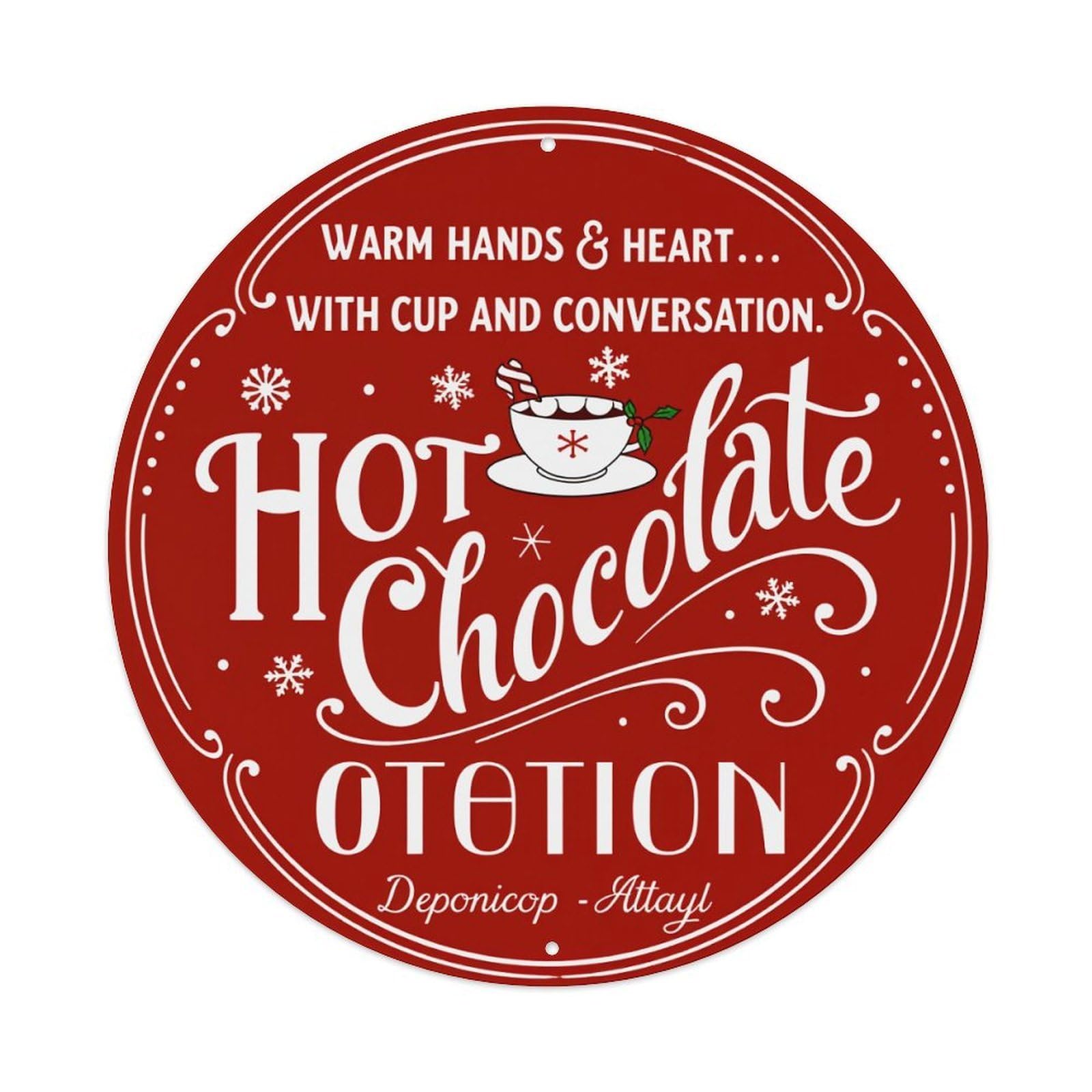 Warm Hands Heart Cup Conversation Hot Chocolate Otetion Round Tin Sign Vintage Metal Poster Retro Bar, Home, Man Cave, Kitchen, Laundry Room Wall Art Decor Gift 8x8Inch