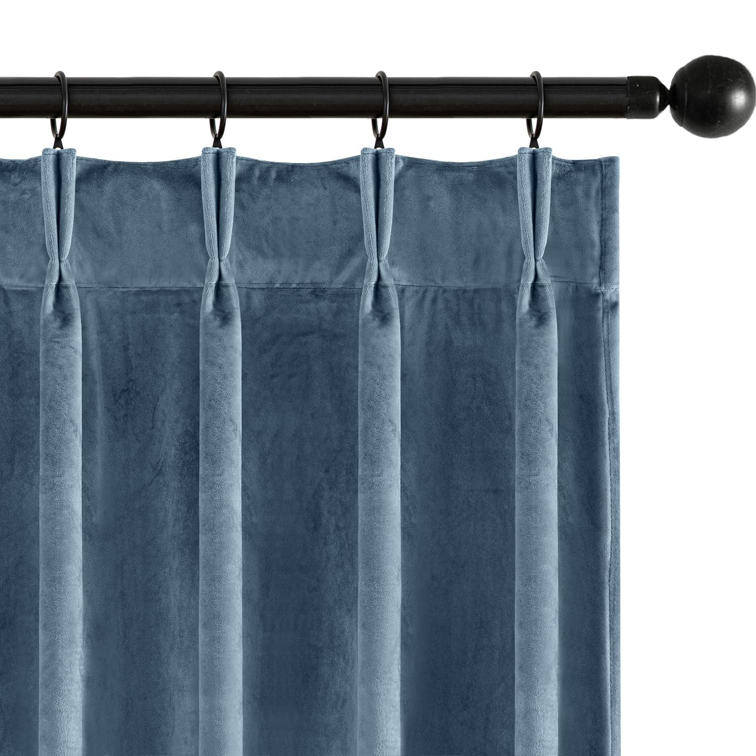 MIULEE Velvet Pinch Pleated Blackout Stone Blue Curtains 40x90 Inches