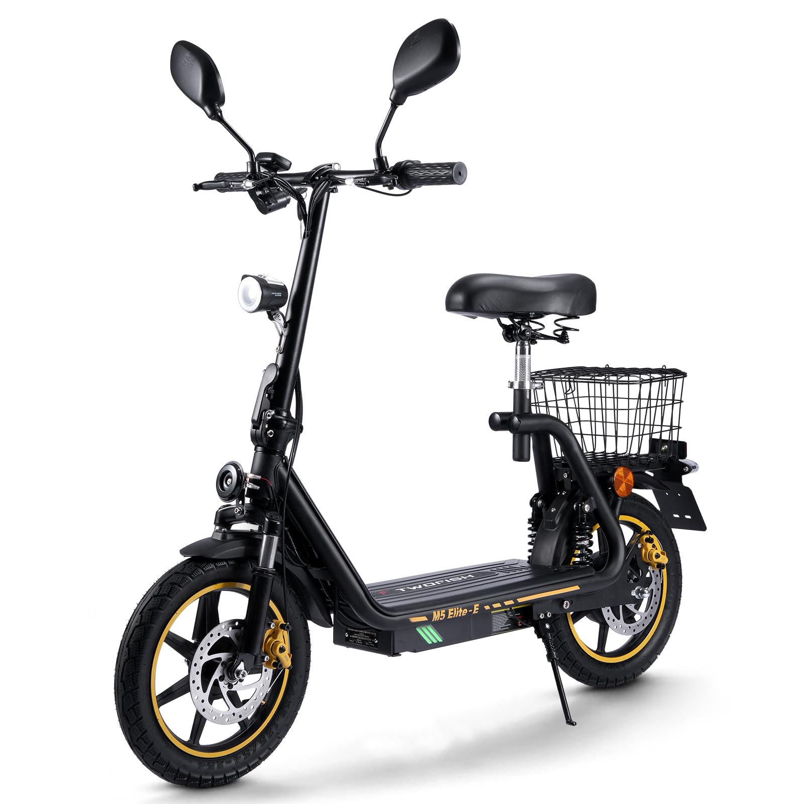 TWOFISH E-Moped mit Straßenzulassung, Elektro Motorrad für Erwachsene, 500W Motor 48V 13Ah Akku, Doppelfederung, EEC Zertifiziert, Max. 45 km/h, 14 Zoll Reifen, IPX4, M5 Elite