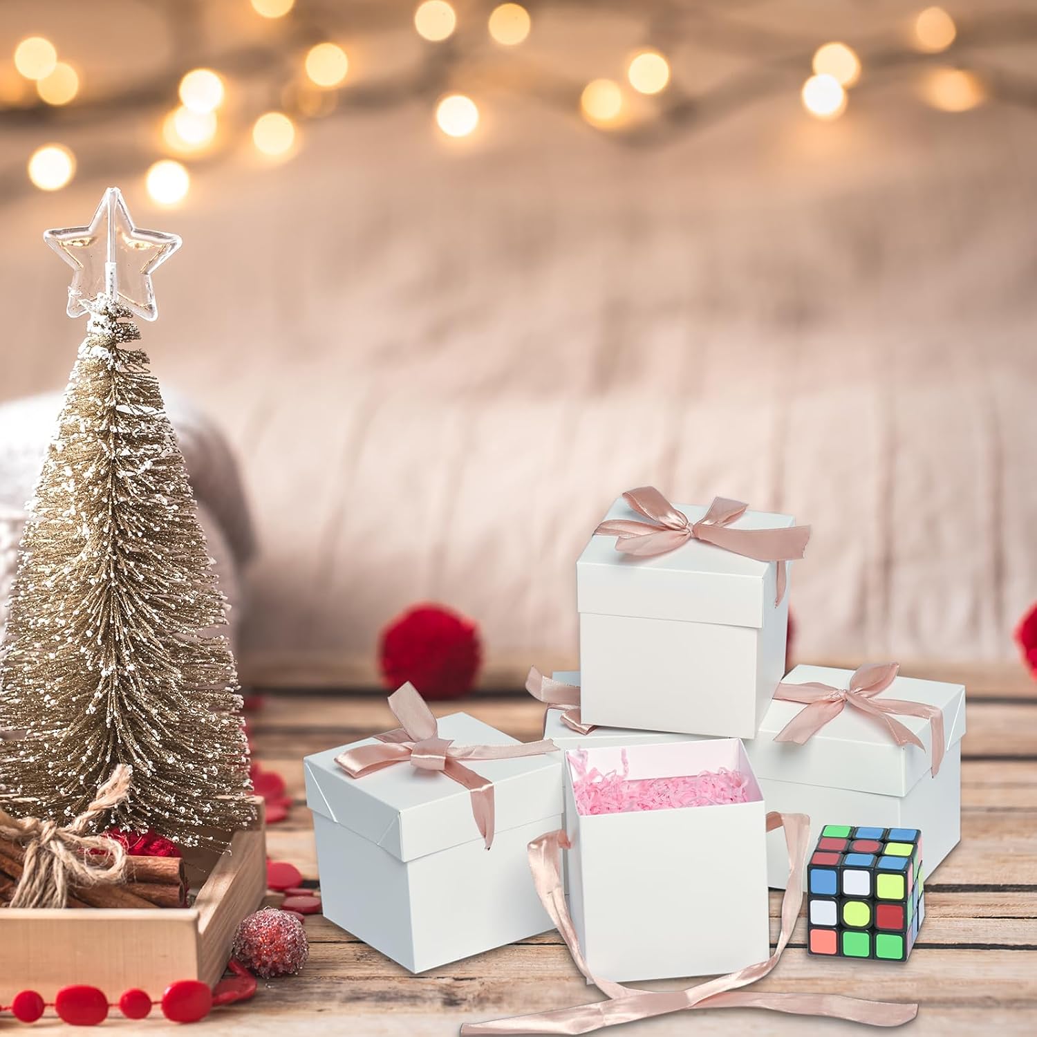Gift Box with Lid & Ribbon, 12pcs, White, 6"×6"×6" | For presents,Birthday, Anniversary,Christmas Day,Wedding Valentines,Party,Graduations, Holidays,Soccer game,Soccer gift box