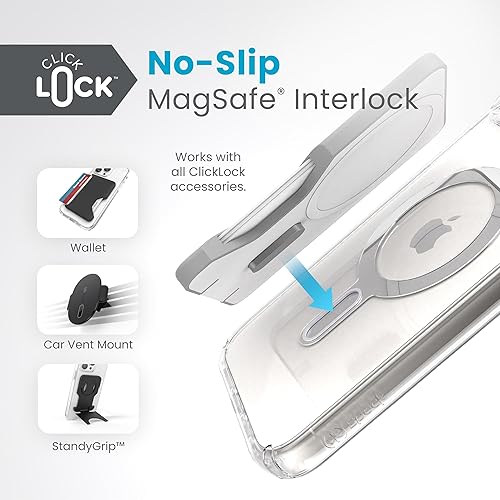Miniatura 4 de Speck Funda transparente para iPhone 15 Plus – Bloqueo de bloqueo antideslizante ClickLock, diseñada para MagSafe, protección contra caídas – para