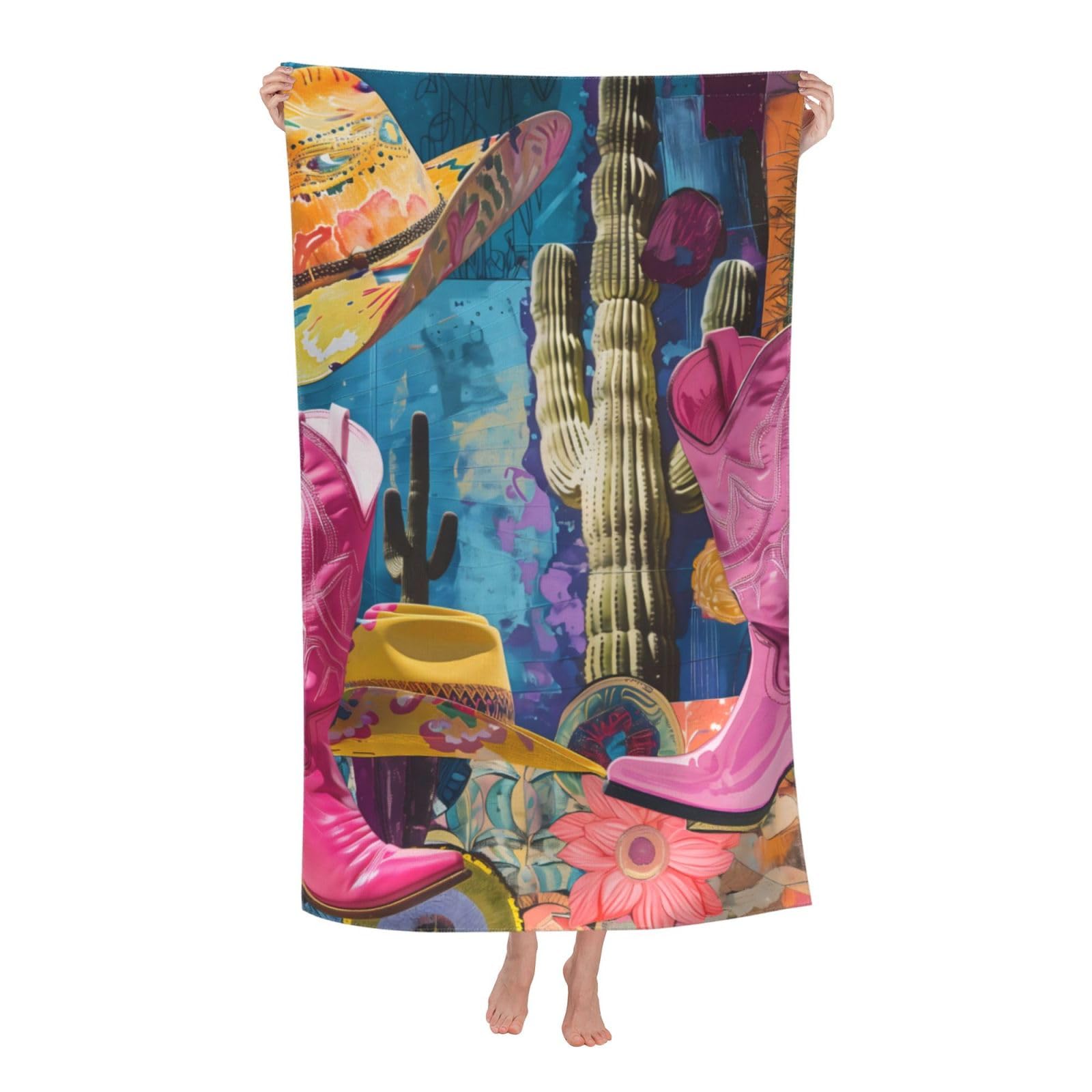 HLBSDM Western Cowboy Beach Towel 31inx51in Desert Cactus Sand Free Microfiber Bath Towel Ultra Soft Quick Dry Pool Towel Absorbent Towel Lightweight Towel for Swimming Bathroom Decor