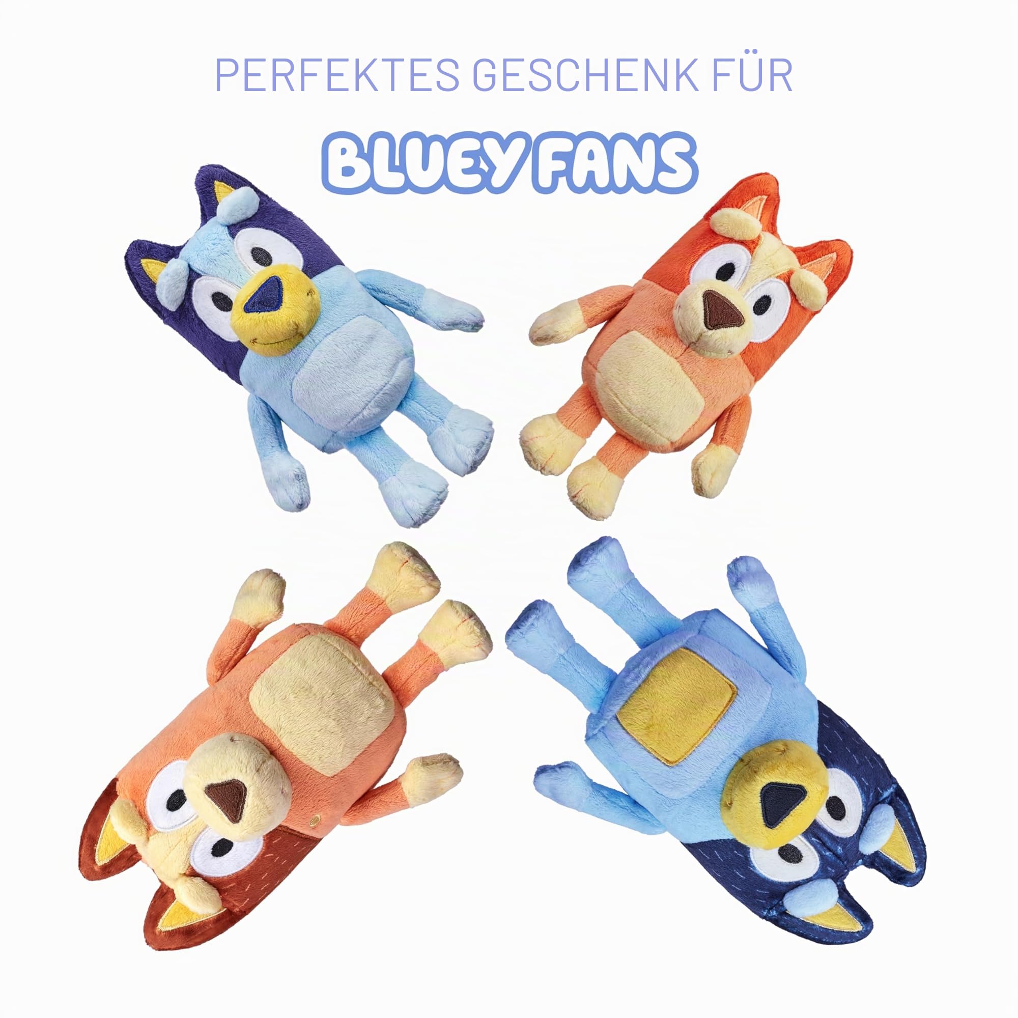 BlueY Heeler Family Plush Set 4 Pl | Weiche Bluey Charaktere, Bingo, Bandit und Chili, kuschelige Plüschtiere für Kinder ab 3 Jahren