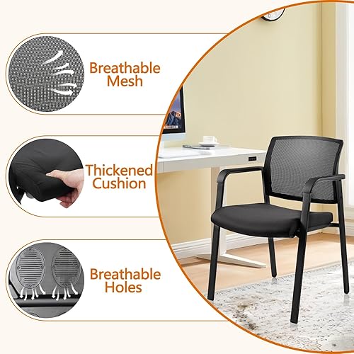 Miniatura 7 de CLATINA Sillas de oficina apilables para recepción de invitados con brazo, silla de sala de espera con respaldo de malla con asiento de tela