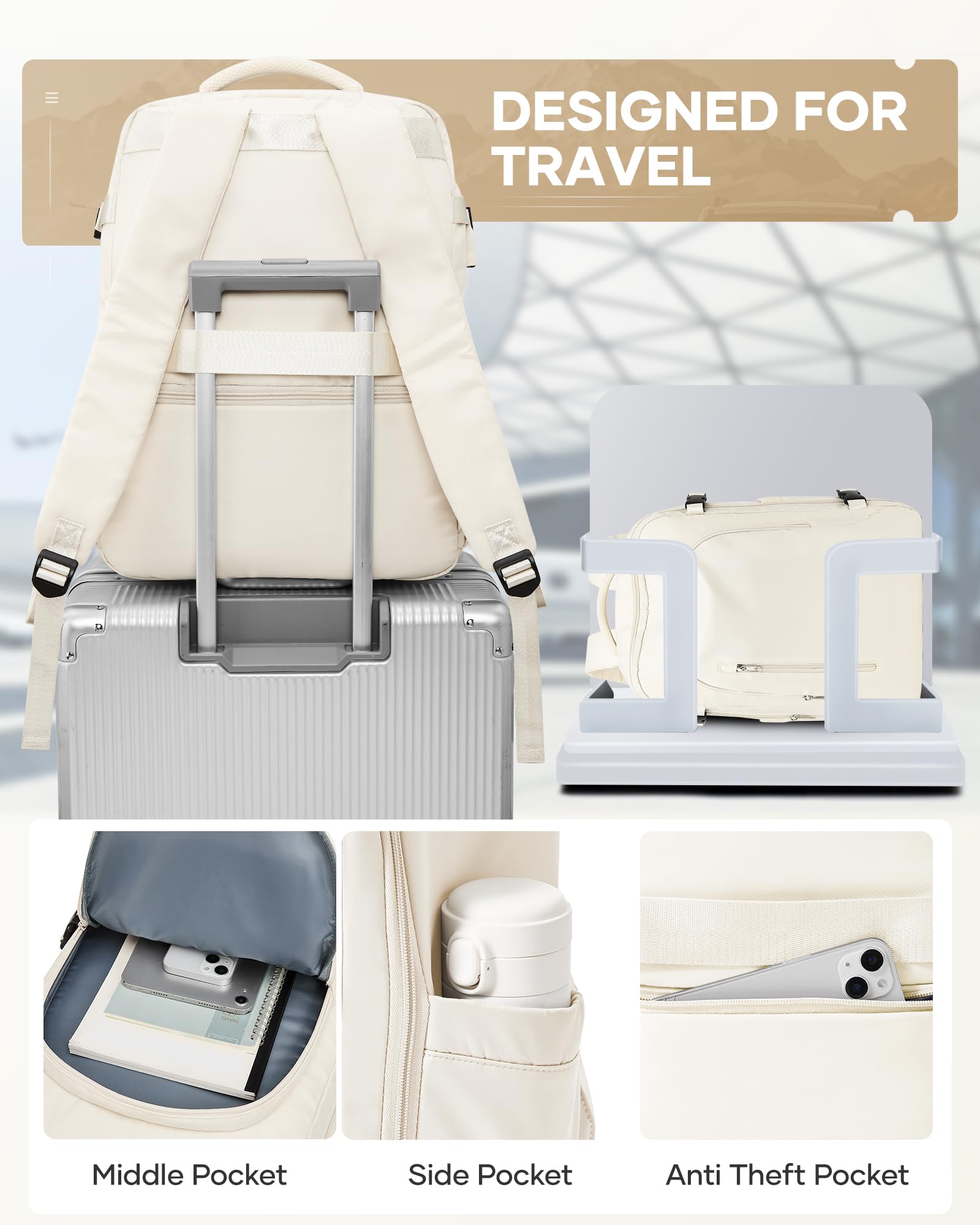 SZLX Zaino Ryanair 40x20x25 Donna Zaino da Viaggio Sottovuoto con pompa Bagaglio a Mano Sottovuoto Viaggio Uomo Borse da Cabina 45x36x20 Easyjet con scomparto per scarpe per Laptop da 14 Pollici