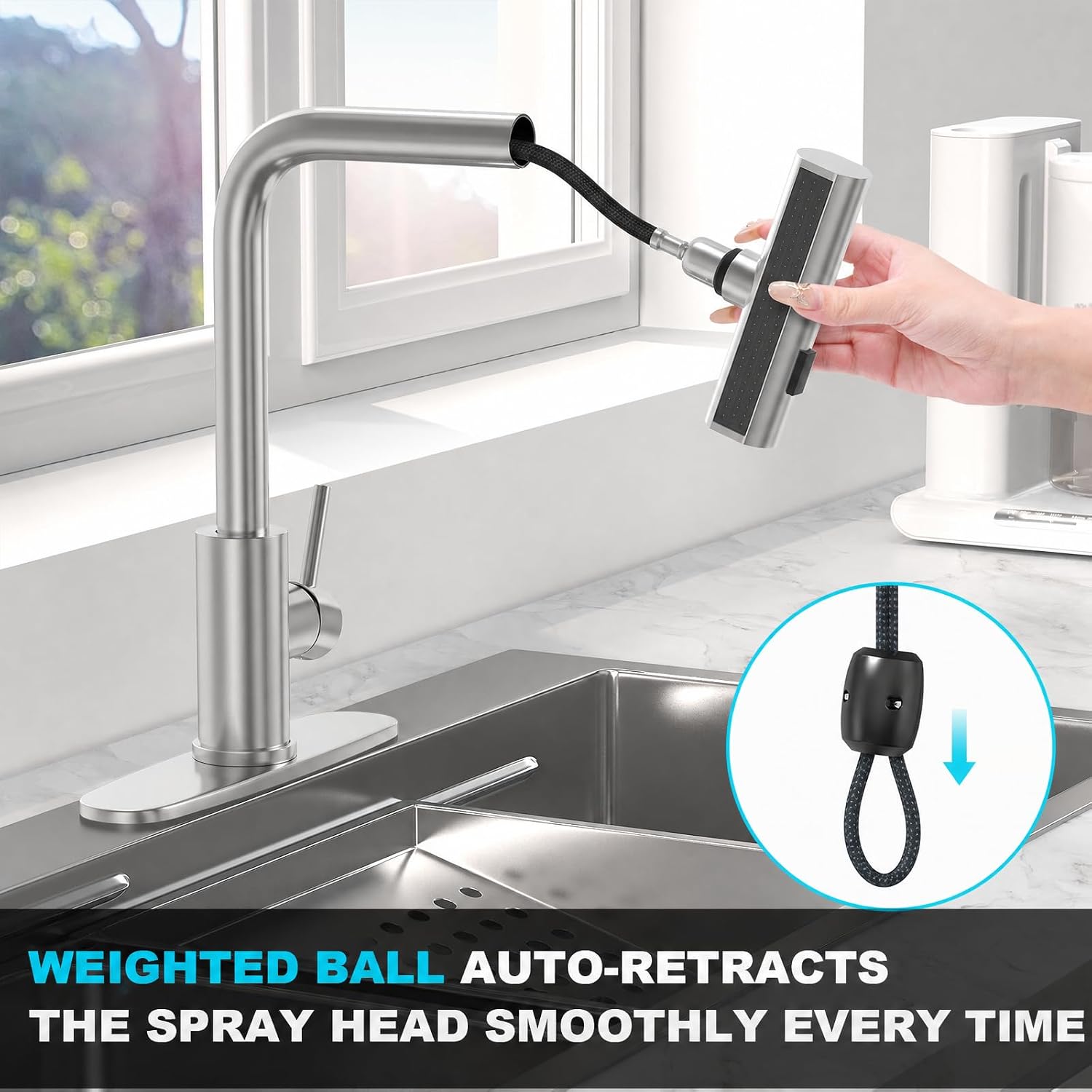 AVSIILE Kitchen Faucets with Pull Down Sprayer & Soap Dispenser, Brushed