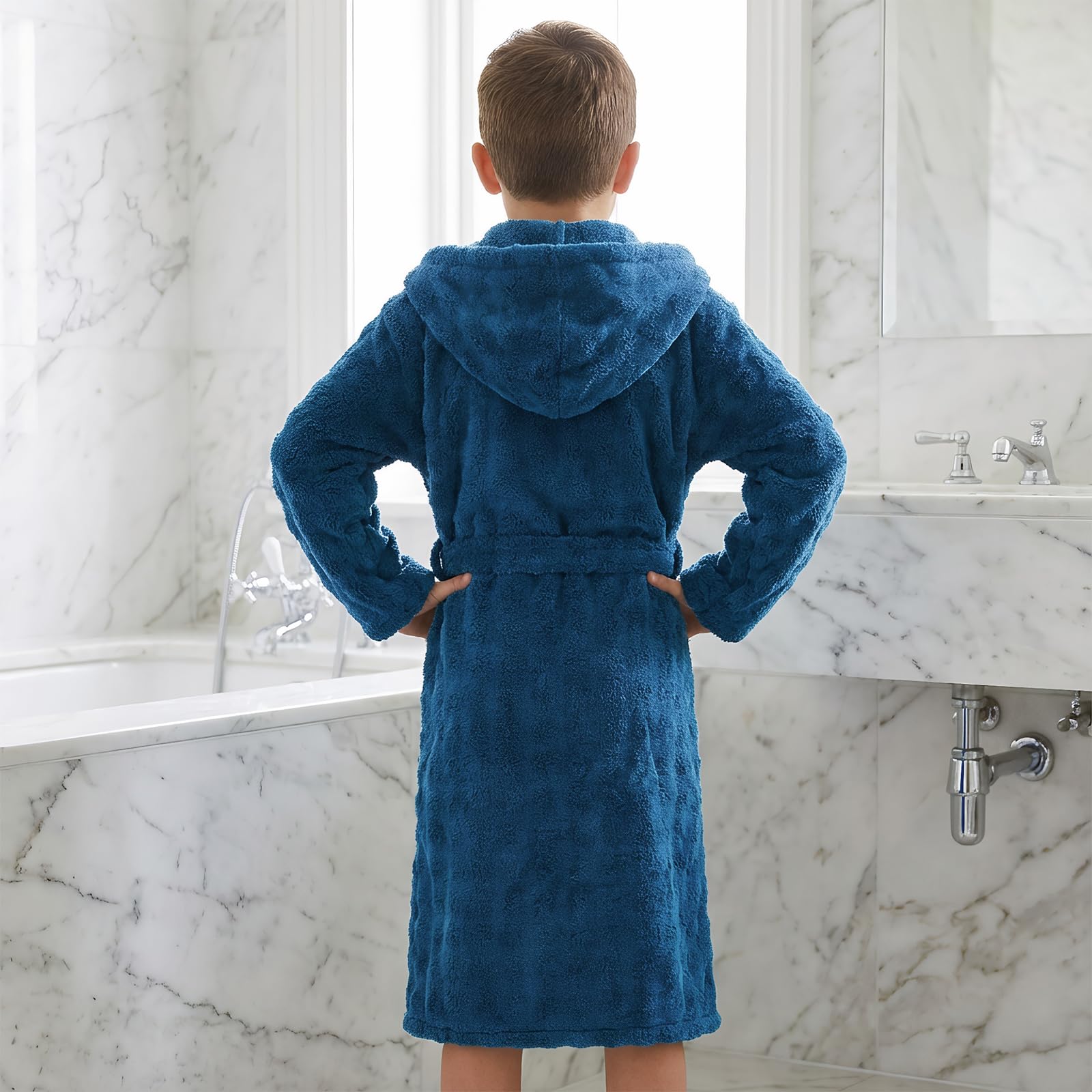 WYTbaby Albornoz unisex de forro polar suave con capucha para niños de 4 a 14 años