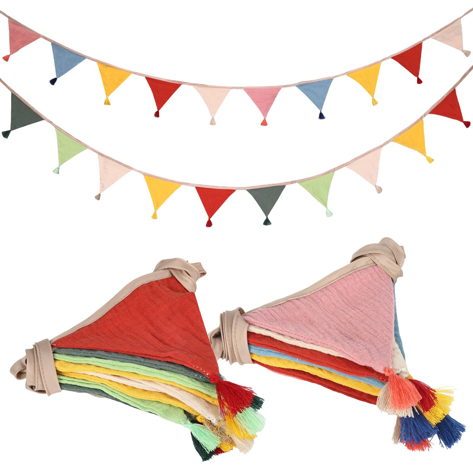 YYTECH Fabric Bunting Banner, 5.2m 20 PCS Double Sided Colorful Cotton Bunting Garland Triangle Baby Bunting for Nursery, Garden Bunting for Wedding Birthday Tea Shower Baby Room Decoration