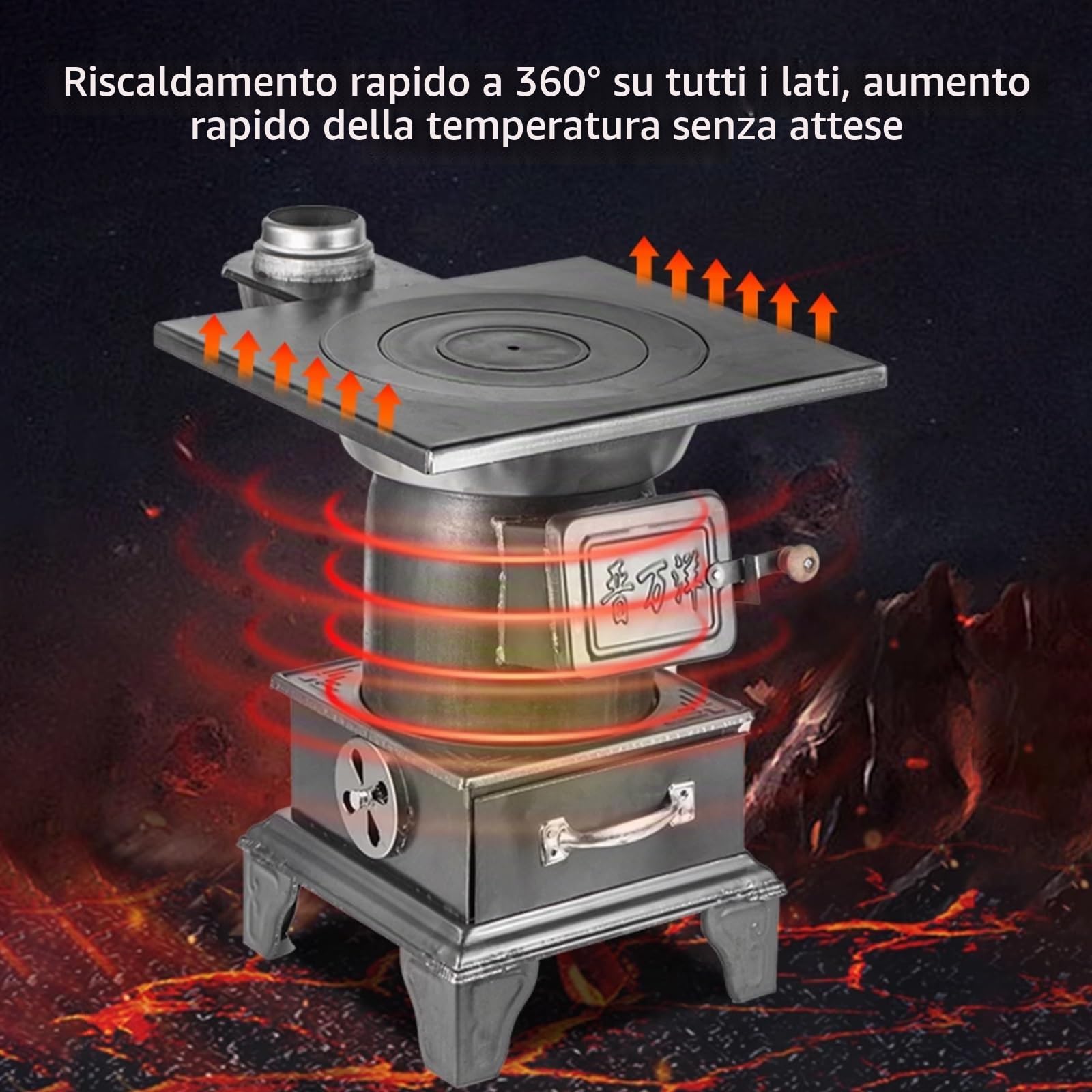 Stufa Combinata A Pellet E Legna, Stufa Da Campeggio, Riscaldamento Rapido Con Barre In Ghisa For Riscaldamento, Acqua Bollente, Cottura