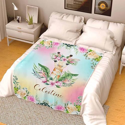 Miniatura 10 de Manta de oso personalizada con nombre para niños pequeños mantas suaves personalizadas de animales florales para bebés lindas mantas de forro polar