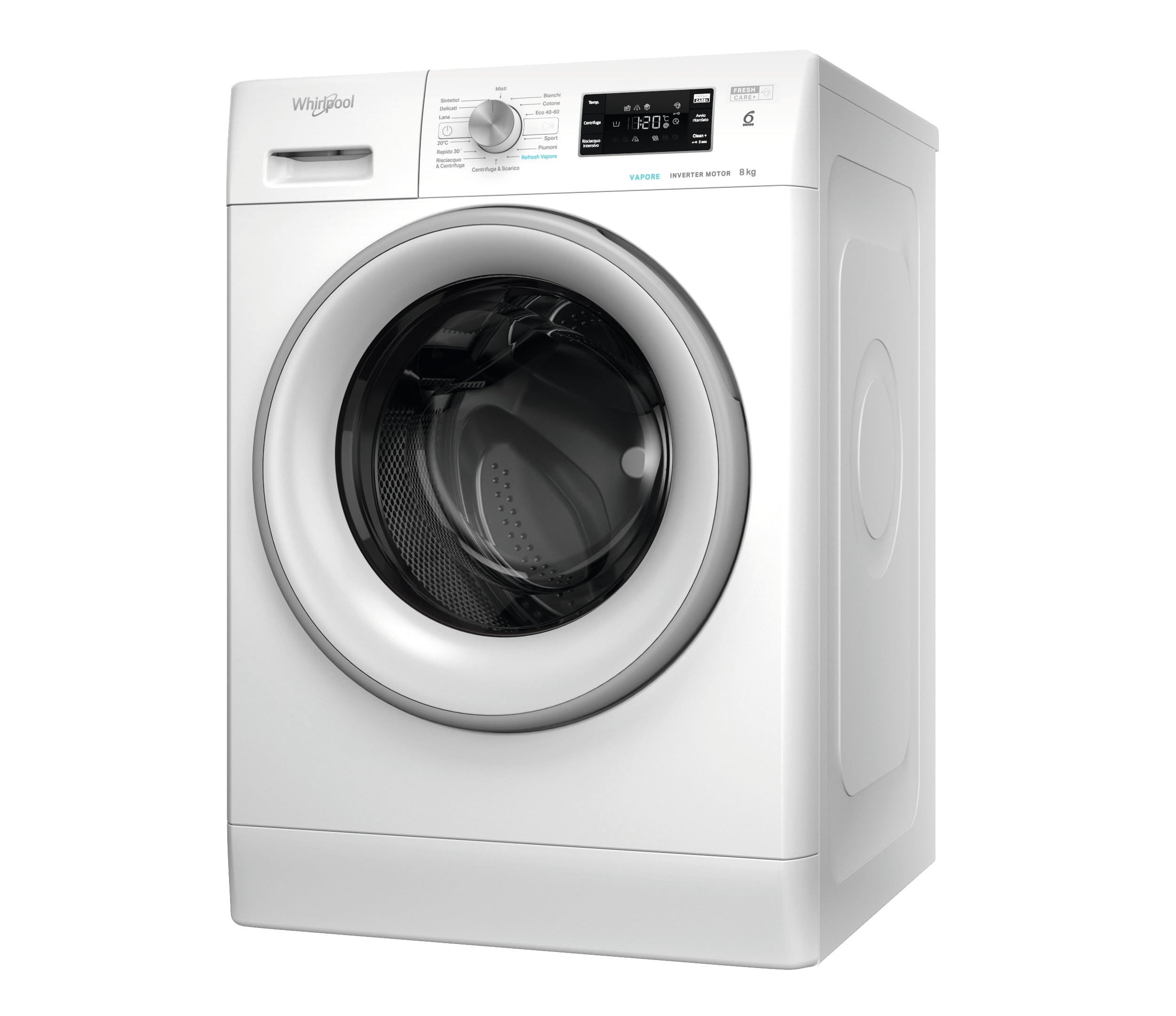 Whirlpool FFB 846 SV IT- Lavatrice 8 kg Libera Installazione, Carica Frontale. Centrifuga 1400 Giri Al Minuto. Larghezza 59,5cm, Profondità 63,0cm, Altezza 84,5cm, Classe Energetica A